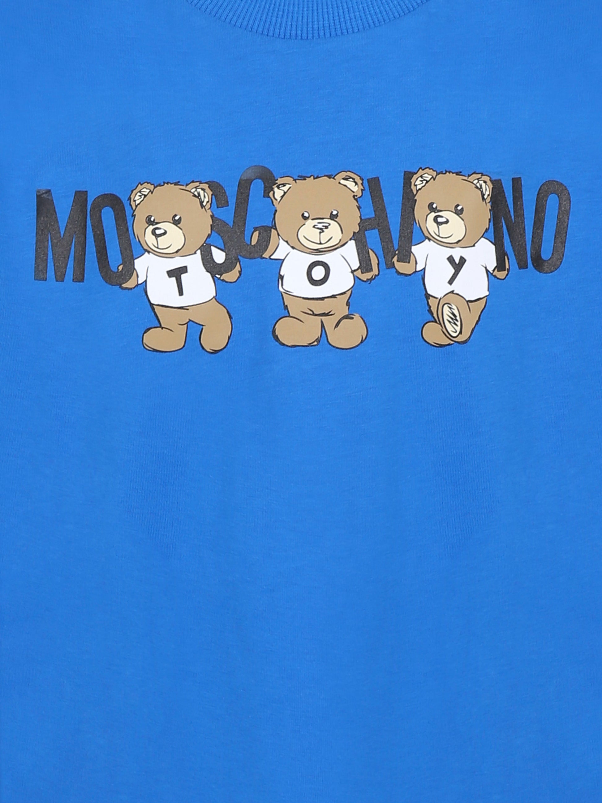 T-shirt blu per bambino con tre Teddy Bears,Moschino Kids,HQO00J LAA10 40515