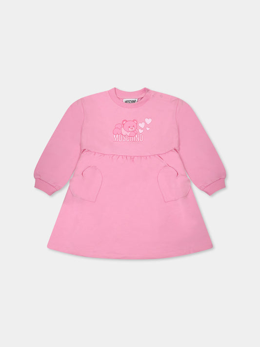 Pink dress for baby girl with Teddy Bear