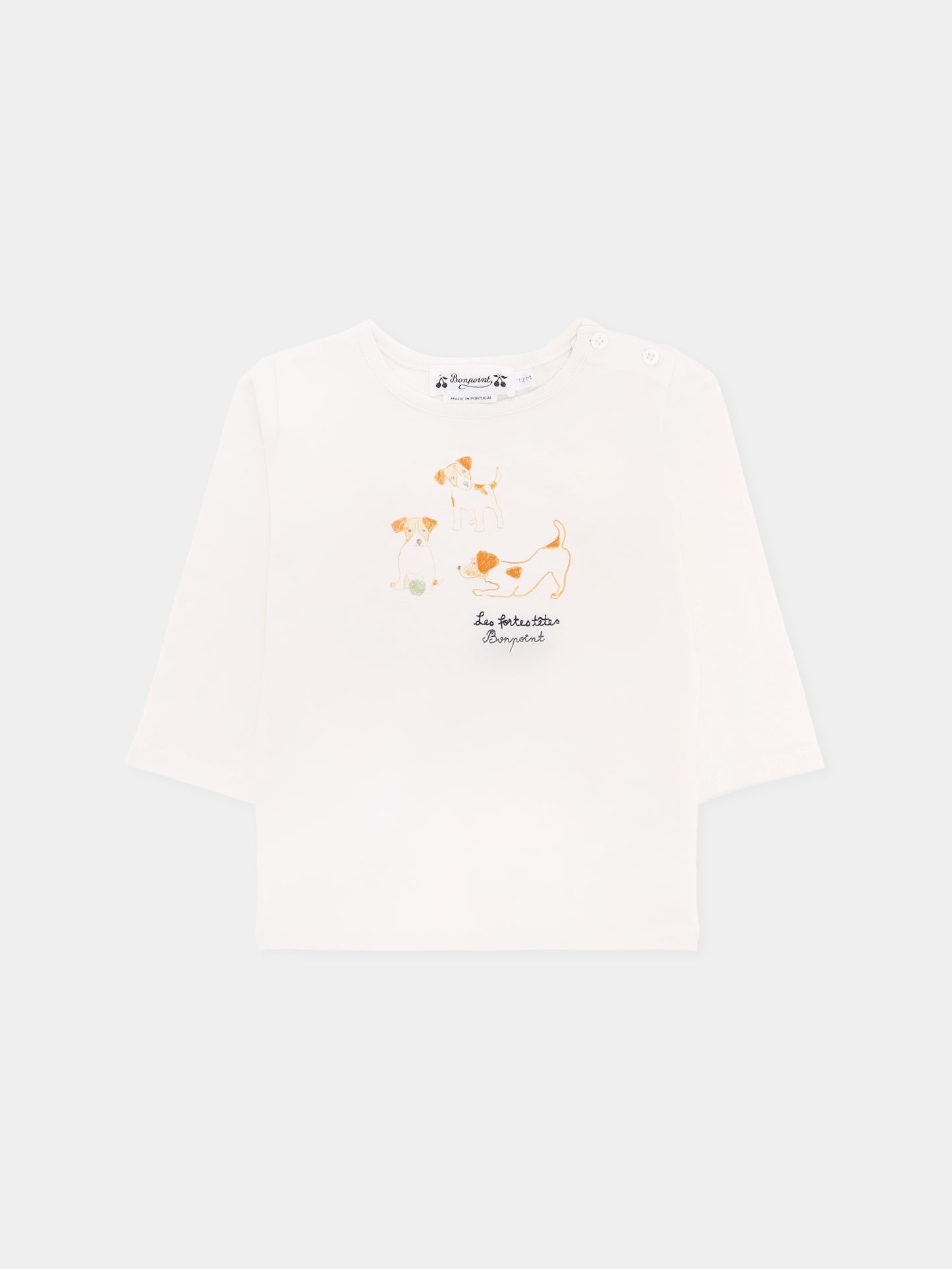 T-shirt avorio per neonato con cane,Bonpoint,W05YTSK00001 104