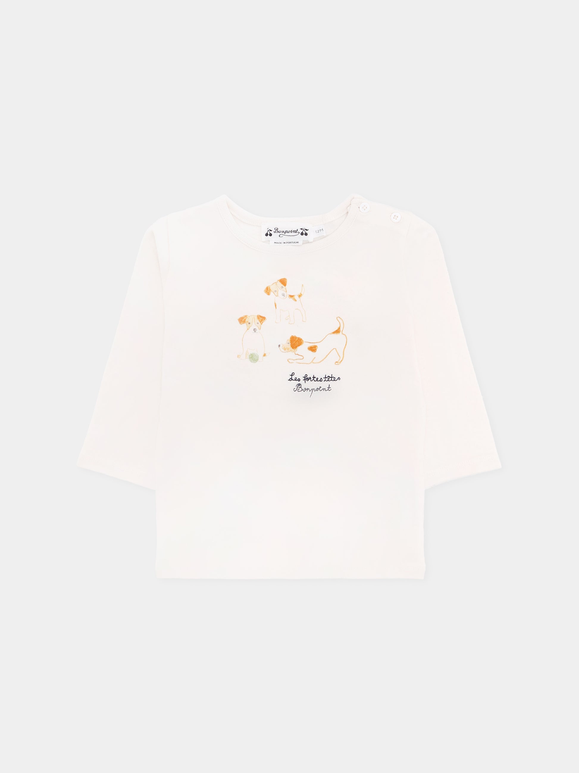 T-shirt avorio per neonato con cane,Bonpoint,W05YTSK00001 104