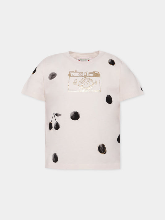 T-shirt avorio per bambina con macchina fotografica,Bonpoint,P05GTSK00001 104