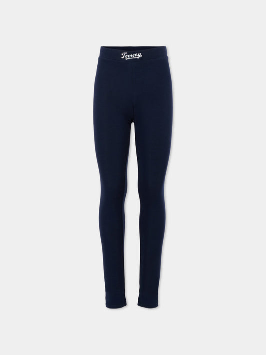 Leggings blu per bambina con logo argentato,Tommy Hilfiger Junior,25CTHKG0KG08628 C1G