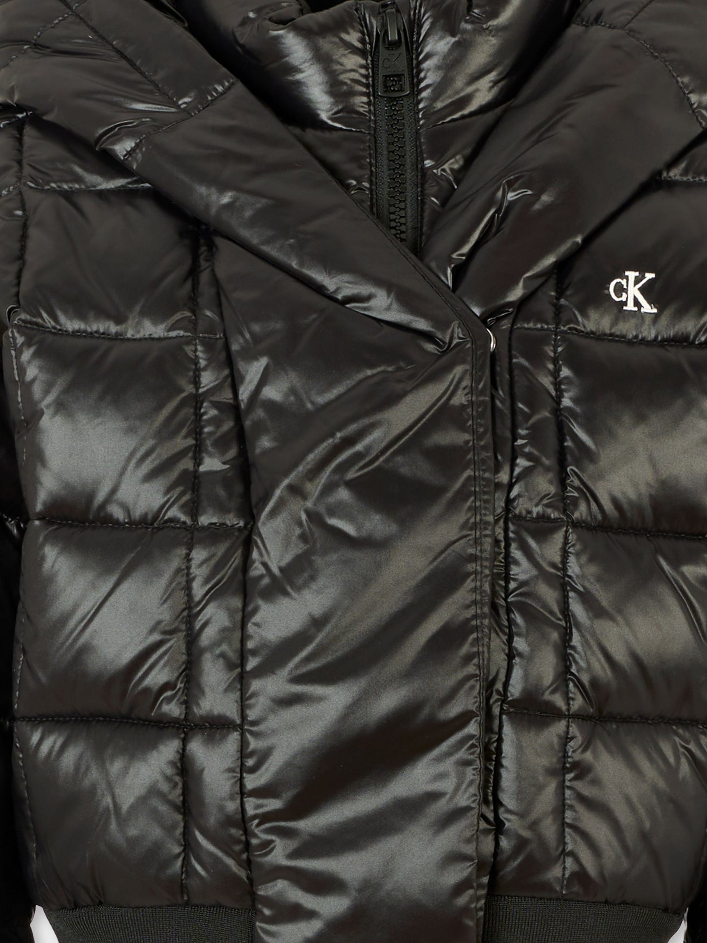 Piumino crop nero per bambina con logo ricamato,Calvin Klein Kids,25CCKIG0IG02988 BEH