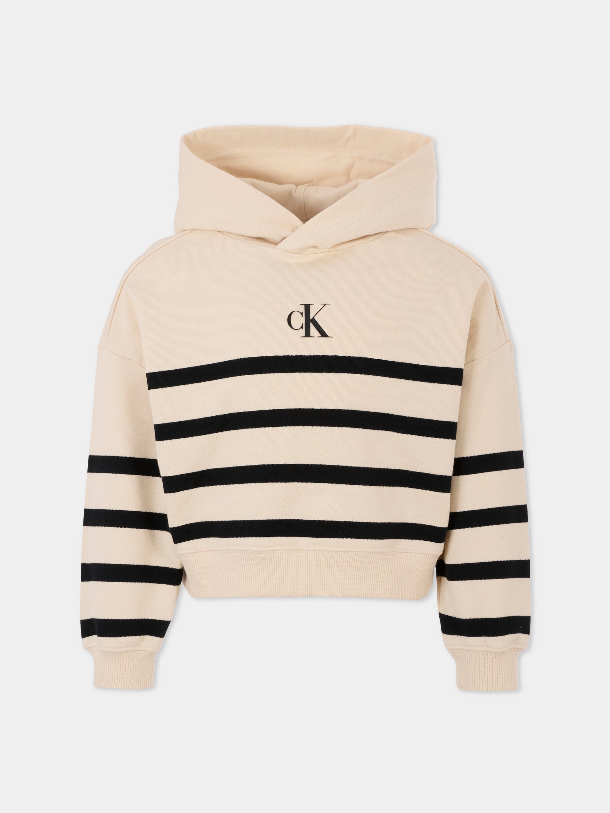 Felpa beige per bambina con logo,Calvin Klein Kids,25CCKIG0IG02993 0K4