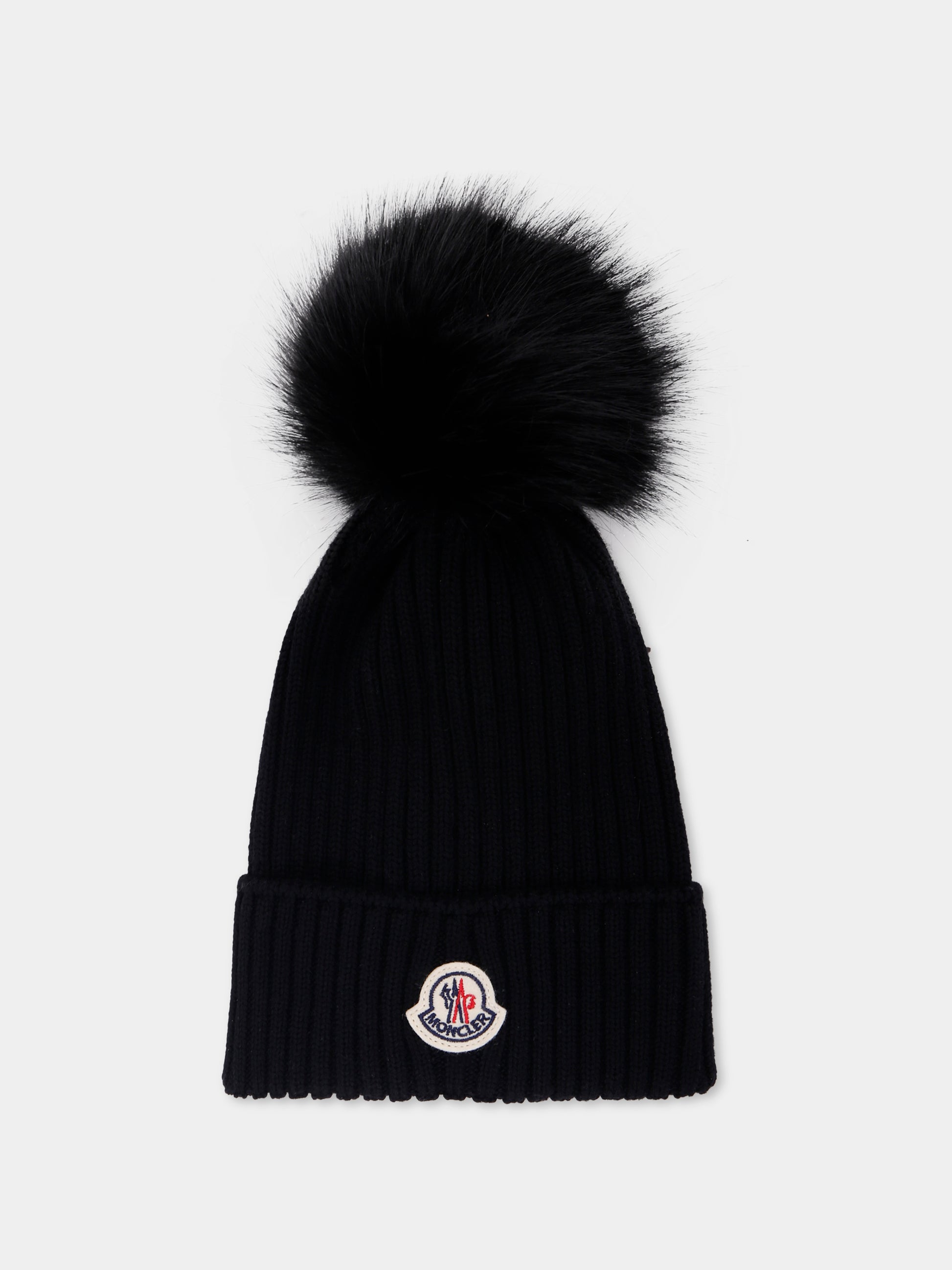 Berretto nero per bambini con pompon,Moncler Kids,K2954 - 3B00011 - M1131 999