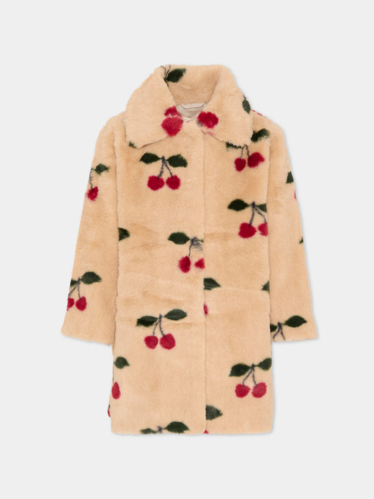 Ecopelliccia rosa per bambina con ciliegie,Konges Sløjd,KS103470 MA GRANDE CERISE