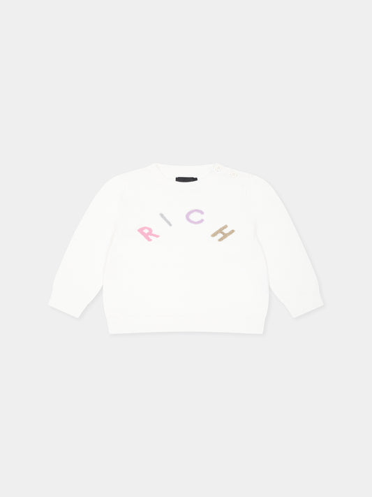 Maglione bianco per neonata con logo,Richmond,RIA24057MA OFF-WHITE