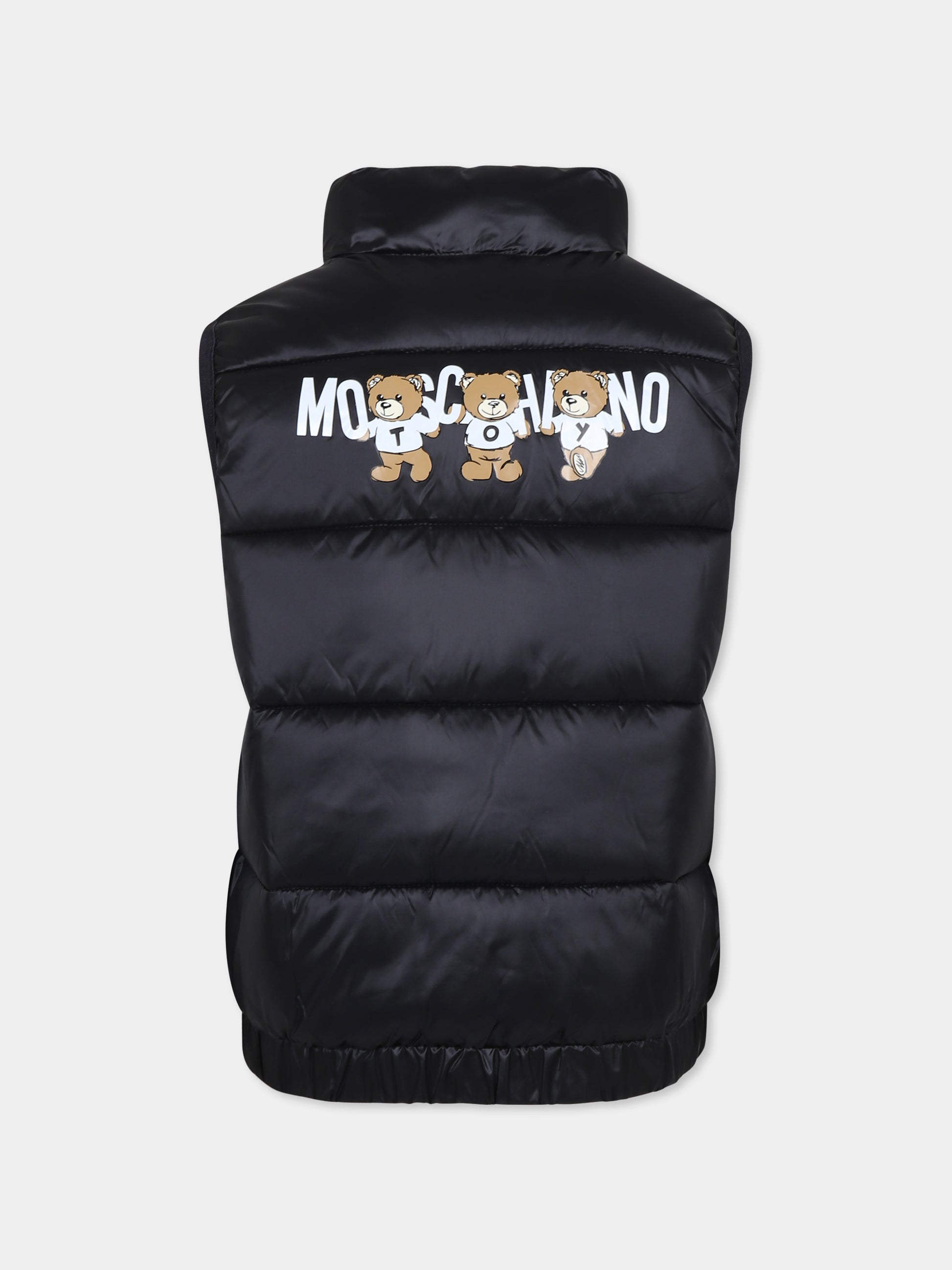 Gilet nero per bambini con tre Teddy Bears,Moschino Kids,HPS02K L3A32 60100