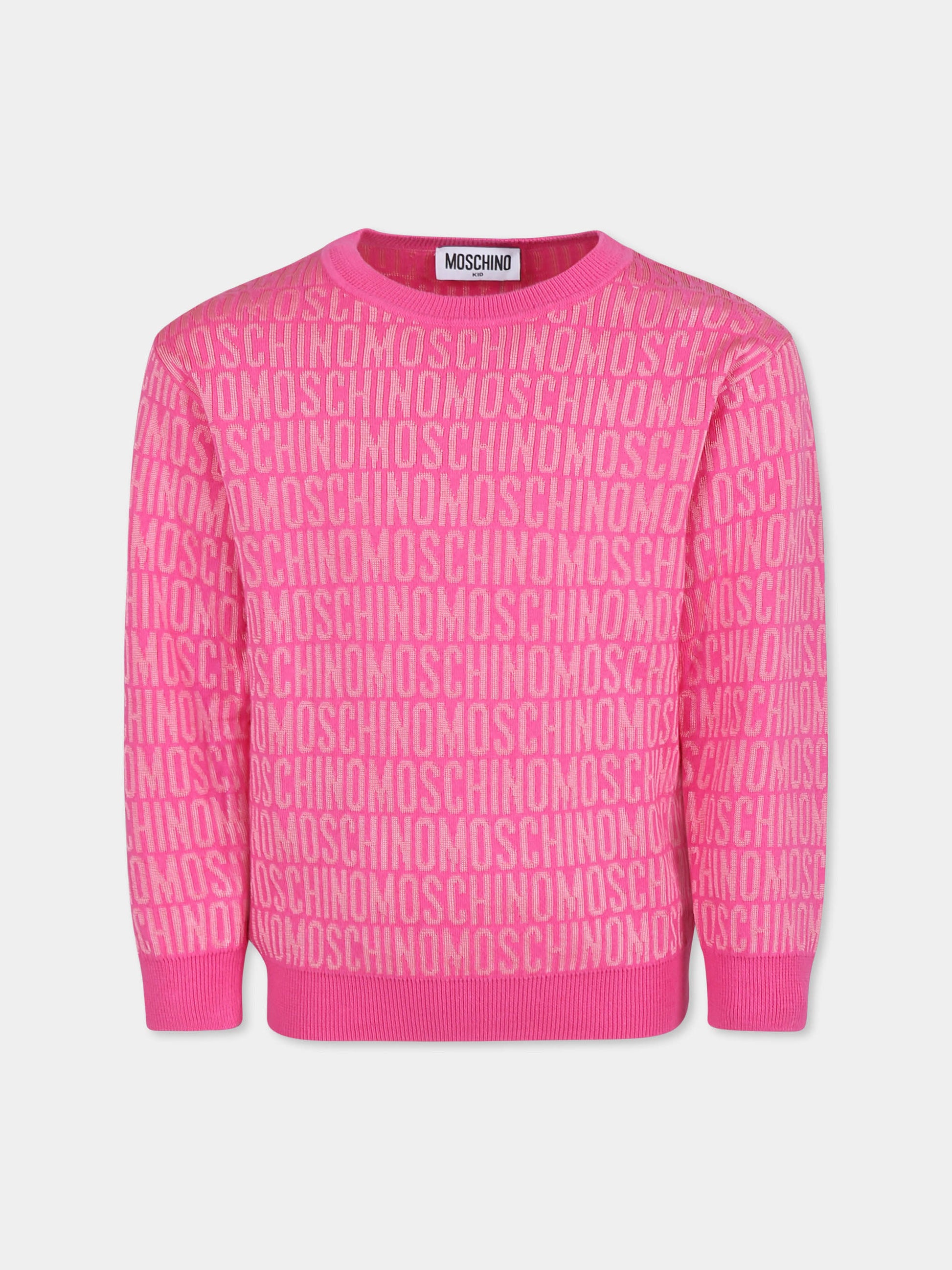 Maglione rosa per bambina con logo,Moschino Kids,HTW00J LHE58 86197