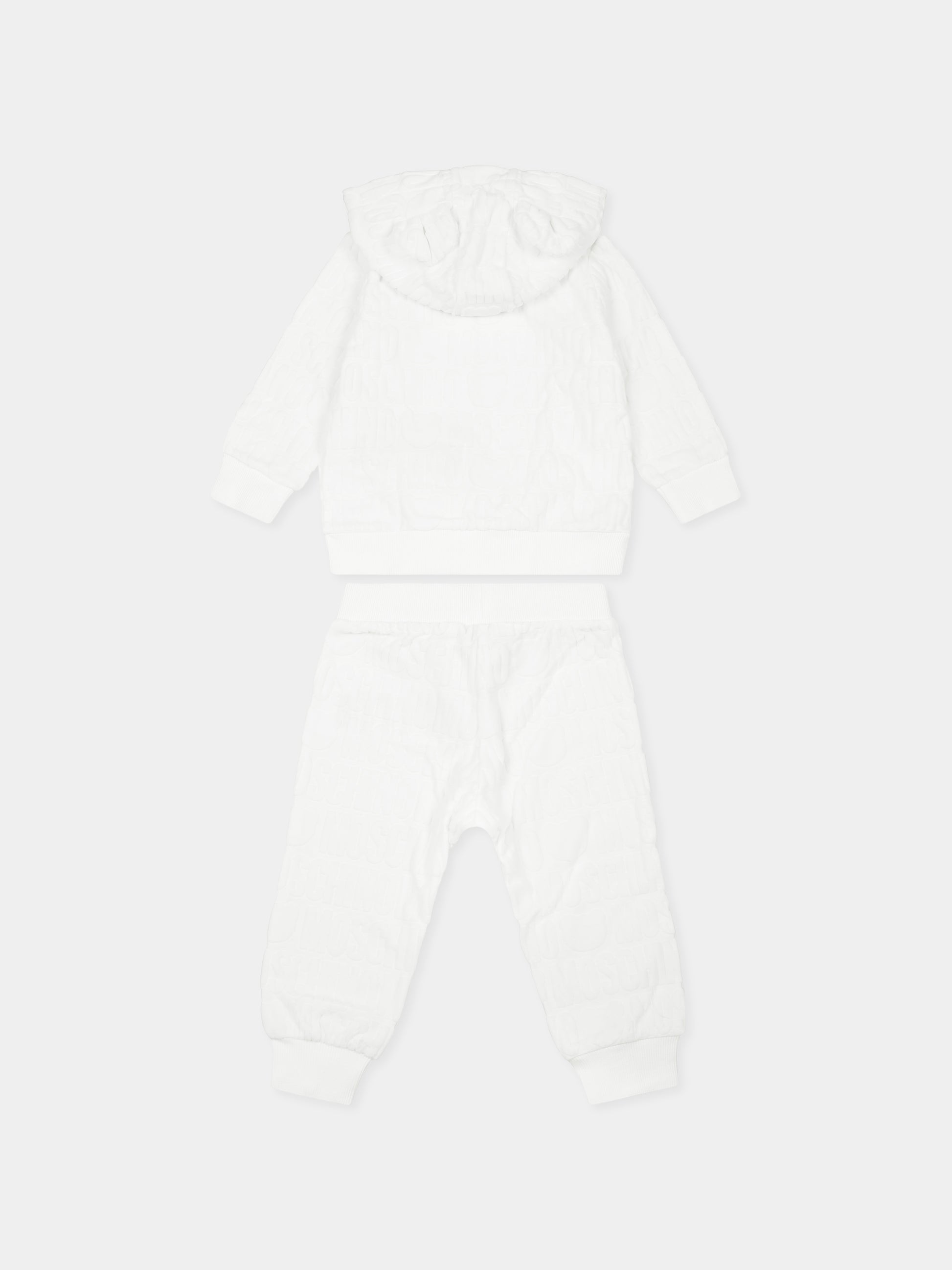 Completo bianco per neonati con logo all over,Moschino Kids,MMK04I LGB11 10063