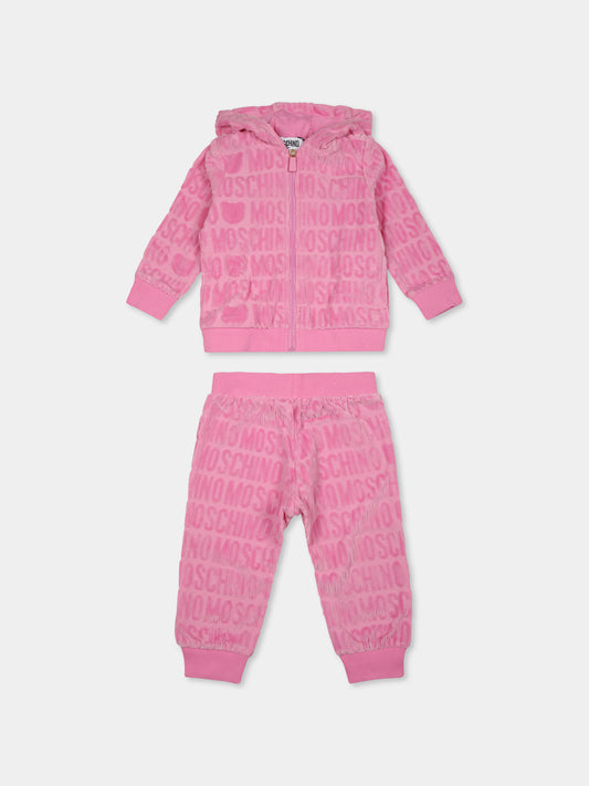 Completo rosa per neonata con logo all over,Moschino Kids,MMK04I LGB11 50243