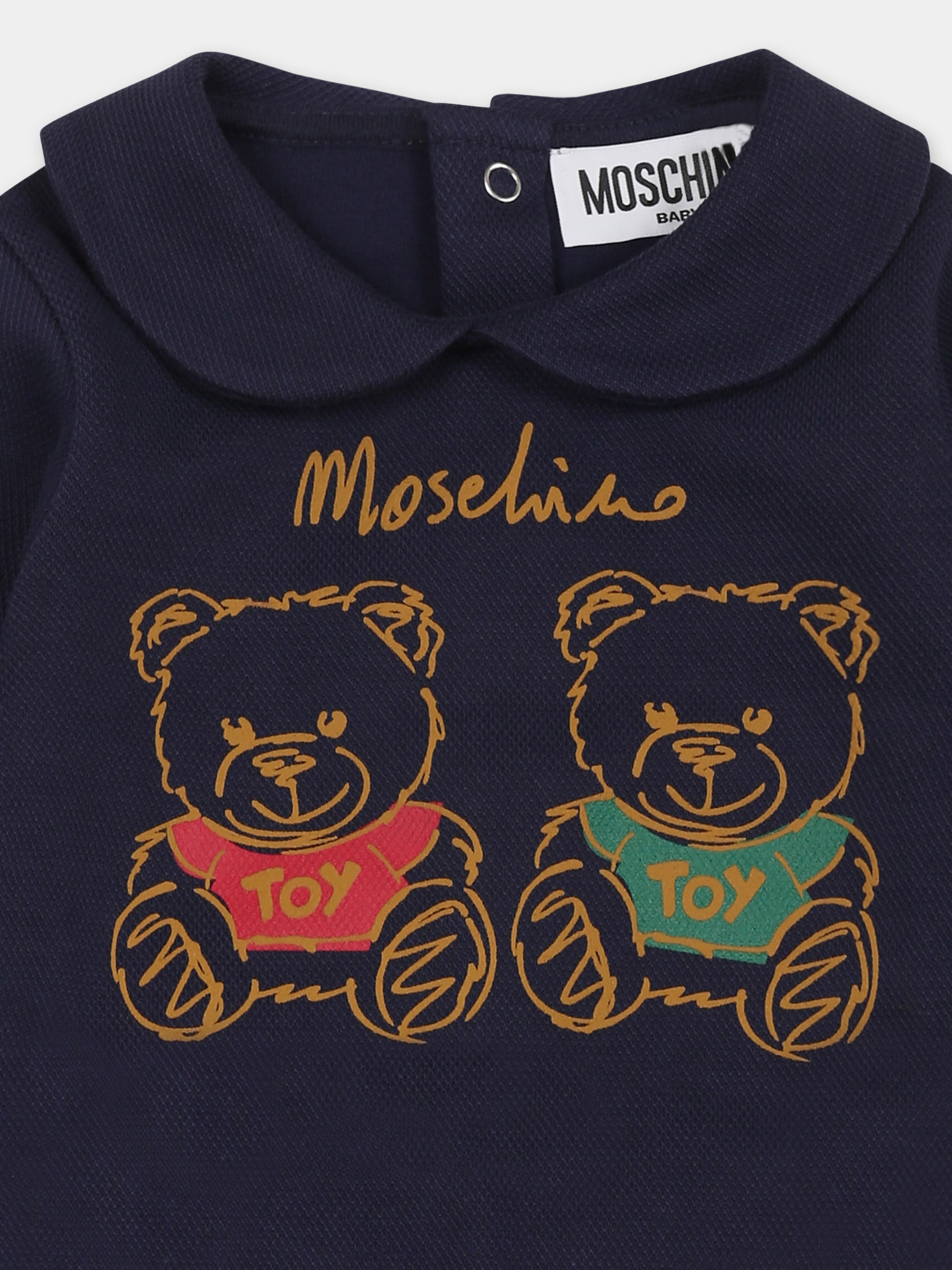 Tutina blu per neonati con due Teddy Bear,Moschino Kids,MMY066 LCA64 40016