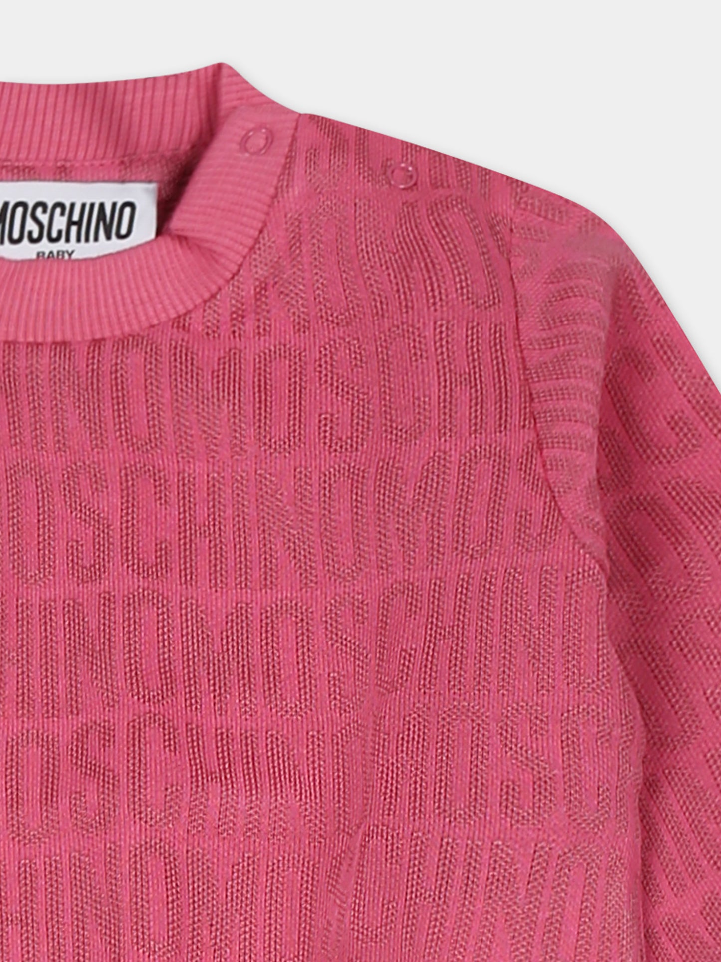 Completo fuchsia per neonata con logo all over,Moschino Kids,MYK02P M0J03 86197