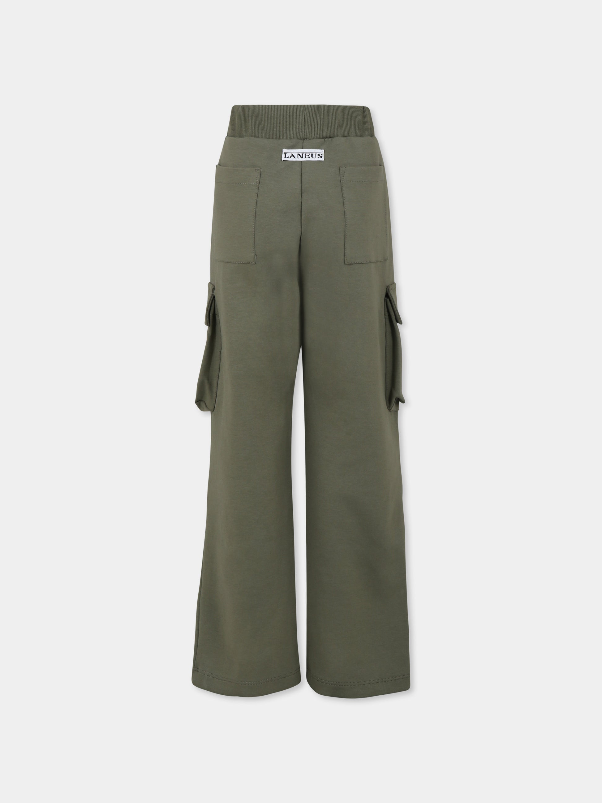 Pantaloni cargo verdi per bambini con patch logato,Laneus Kids,F5LKJUFP076 269