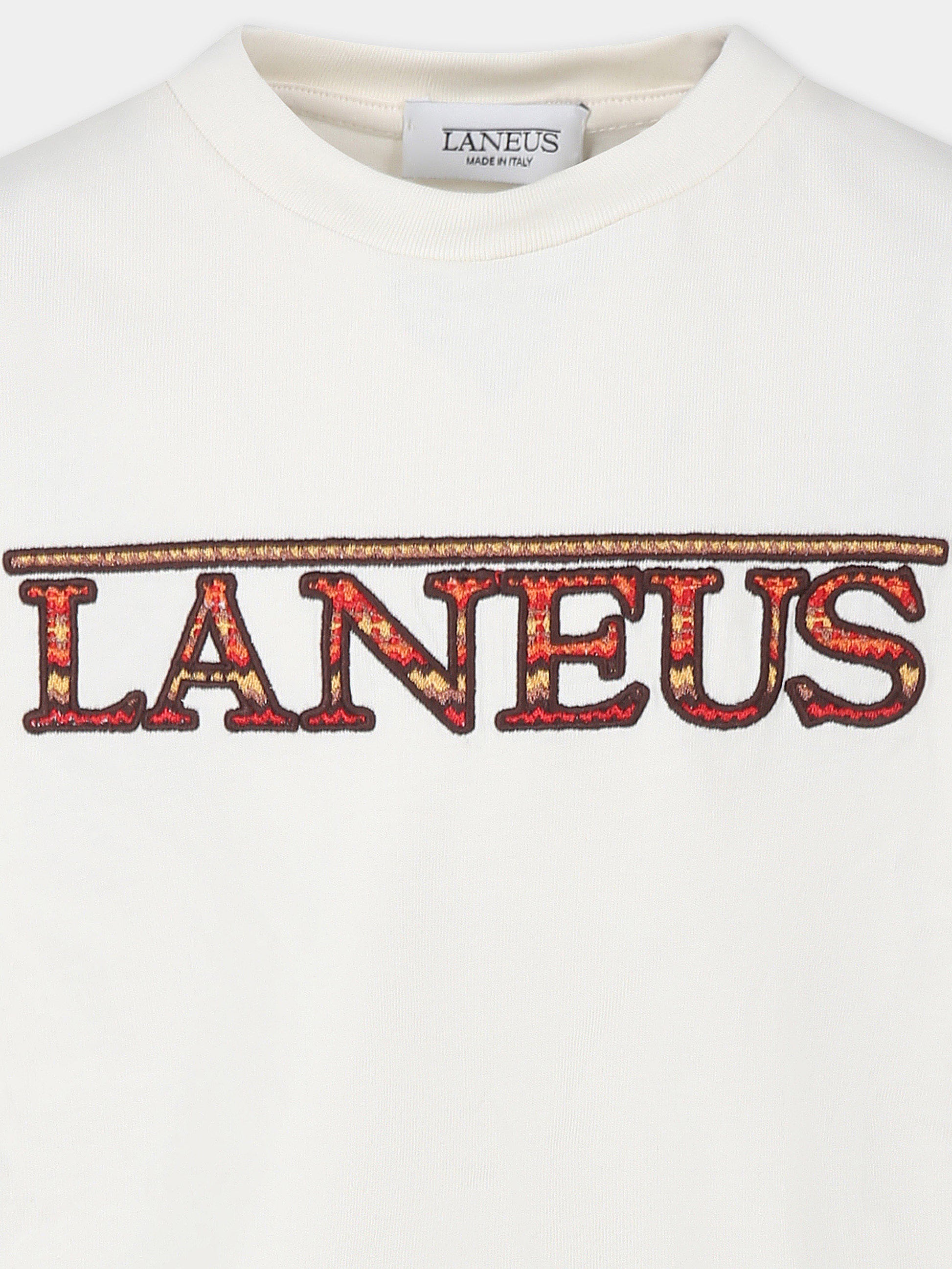 T-shirt avorio per bambini con logo ricamato,Laneus Kids,F5LKJUTH074 013