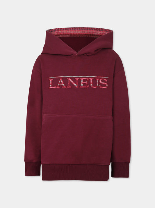 Felpa bordeaux per bambini con logo ricamato,Laneus Kids,F5LKJUHS073 039