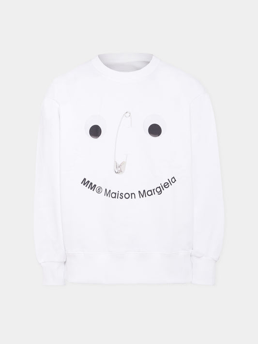 Felpa bianca per bambini con spilla da balia,Mm6 Maison Margiela,M60868-MM04H-M6100