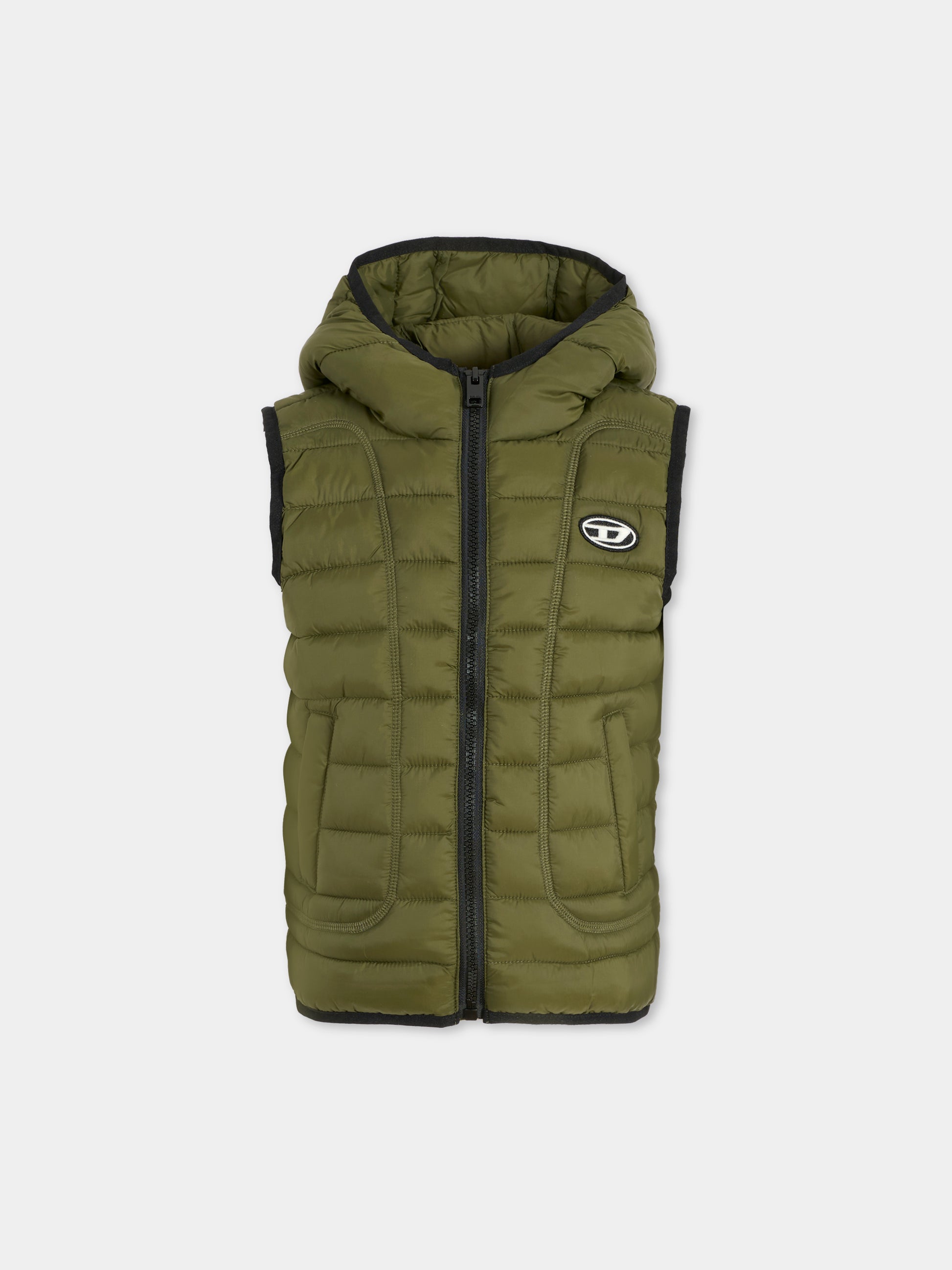 Gilet verde per bambino con logo,Diesel,J02424-KXBRD-K513