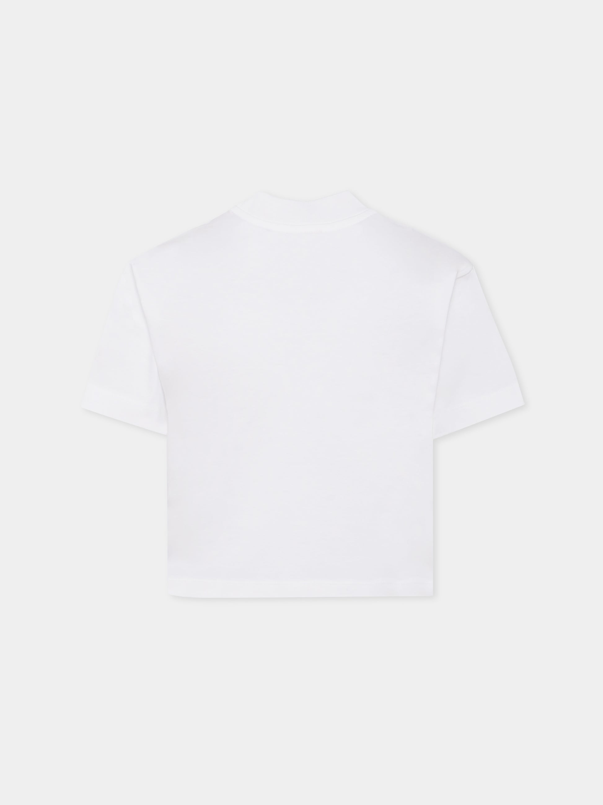 T-shirt crop bianca per bambina con logo ricamato,Diesel,J02428-00YI9-K100