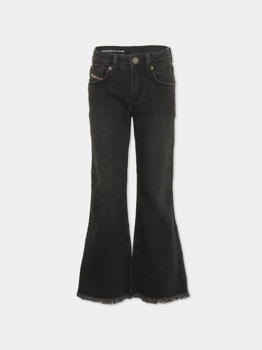 Black jeans for girl with logo patch