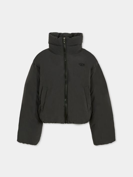 Piumino crop nero per bambina con logo,Diesel,J02525-KXBQ0-K900