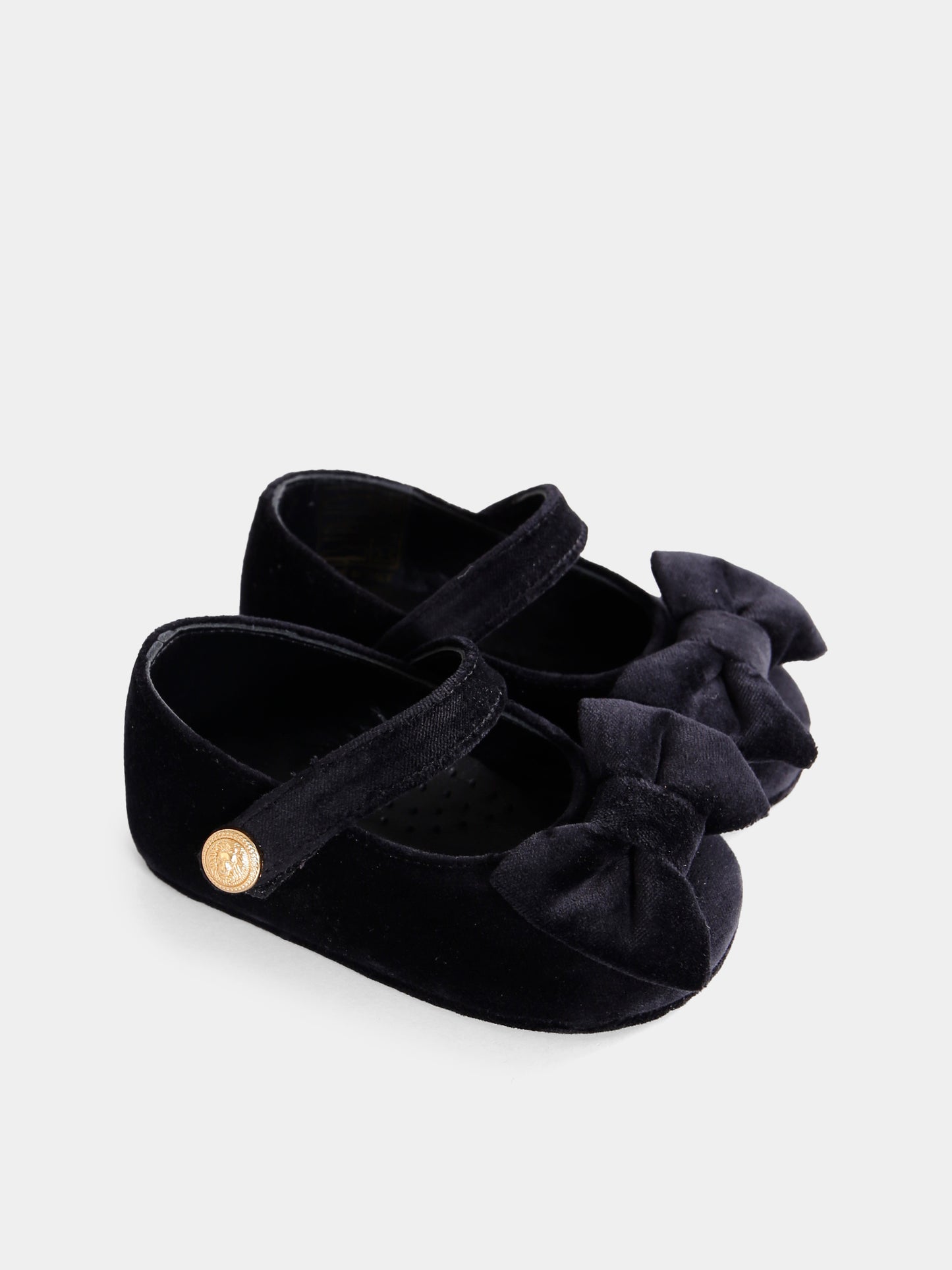 Ballerine nere per neonata con fiocco,Balmain Kids,BX0006-V0082 930OR