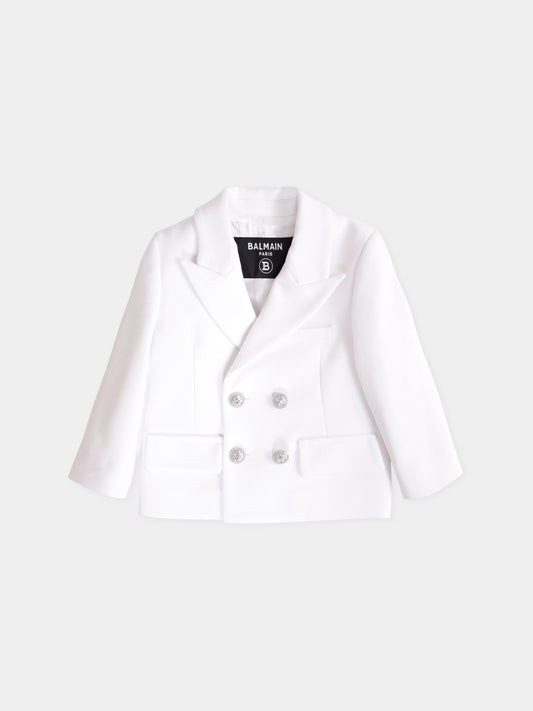 Giacca bianca per neonato con iconico labirinto all over,Balmain Kids,BX2504-J0371 100AG