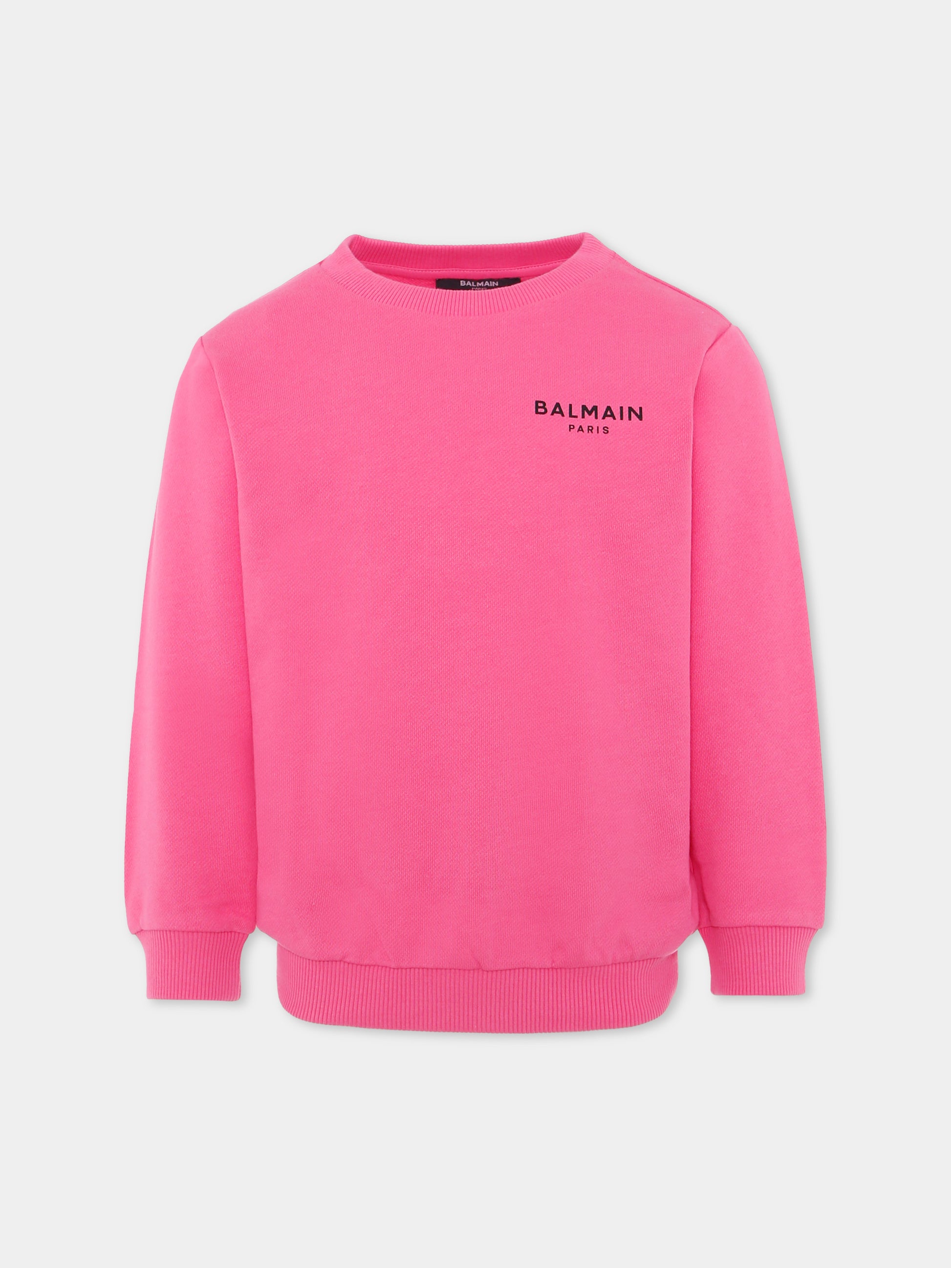 Felpa rosa per bambina con logo,Balmain Kids,BX4P30-Z3183 51PNE