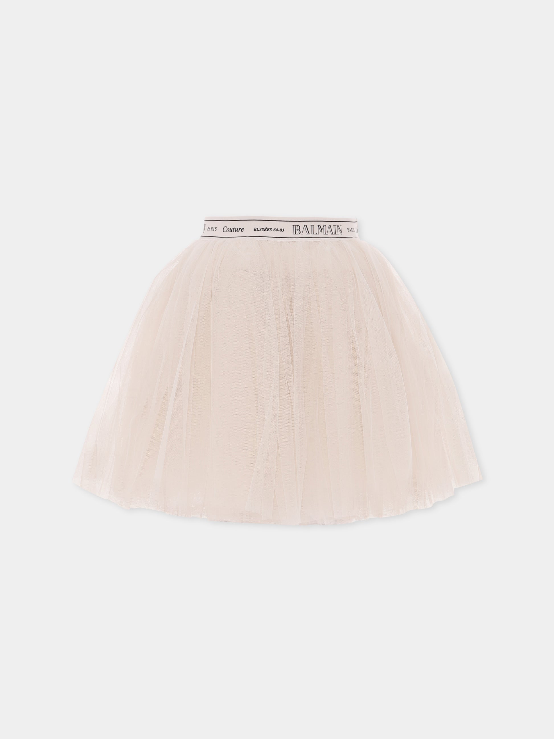 Gonna beige per bambina con logo,Balmain Kids,BX7A41-T0002 109NE