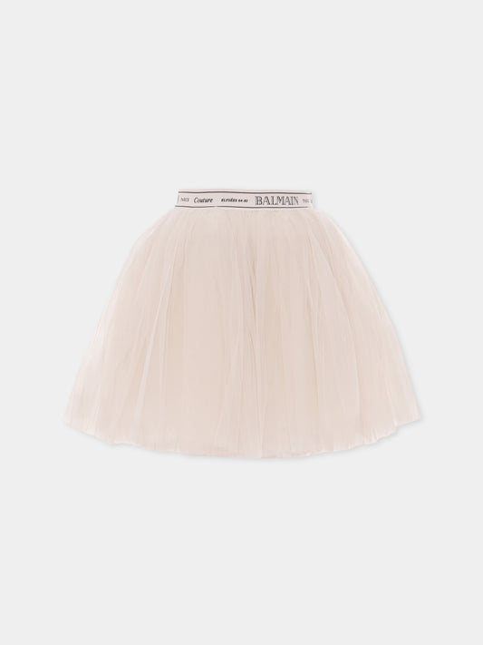 Gonna beige per bambina con logo,Balmain Kids,BX7A41-T0002 109NE