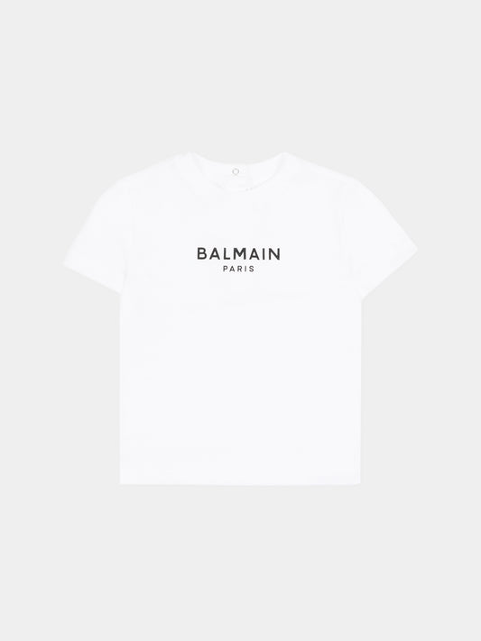 T-shirt bianca per neonati con logo,Balmain Kids,BX8501-Z3186 100NE