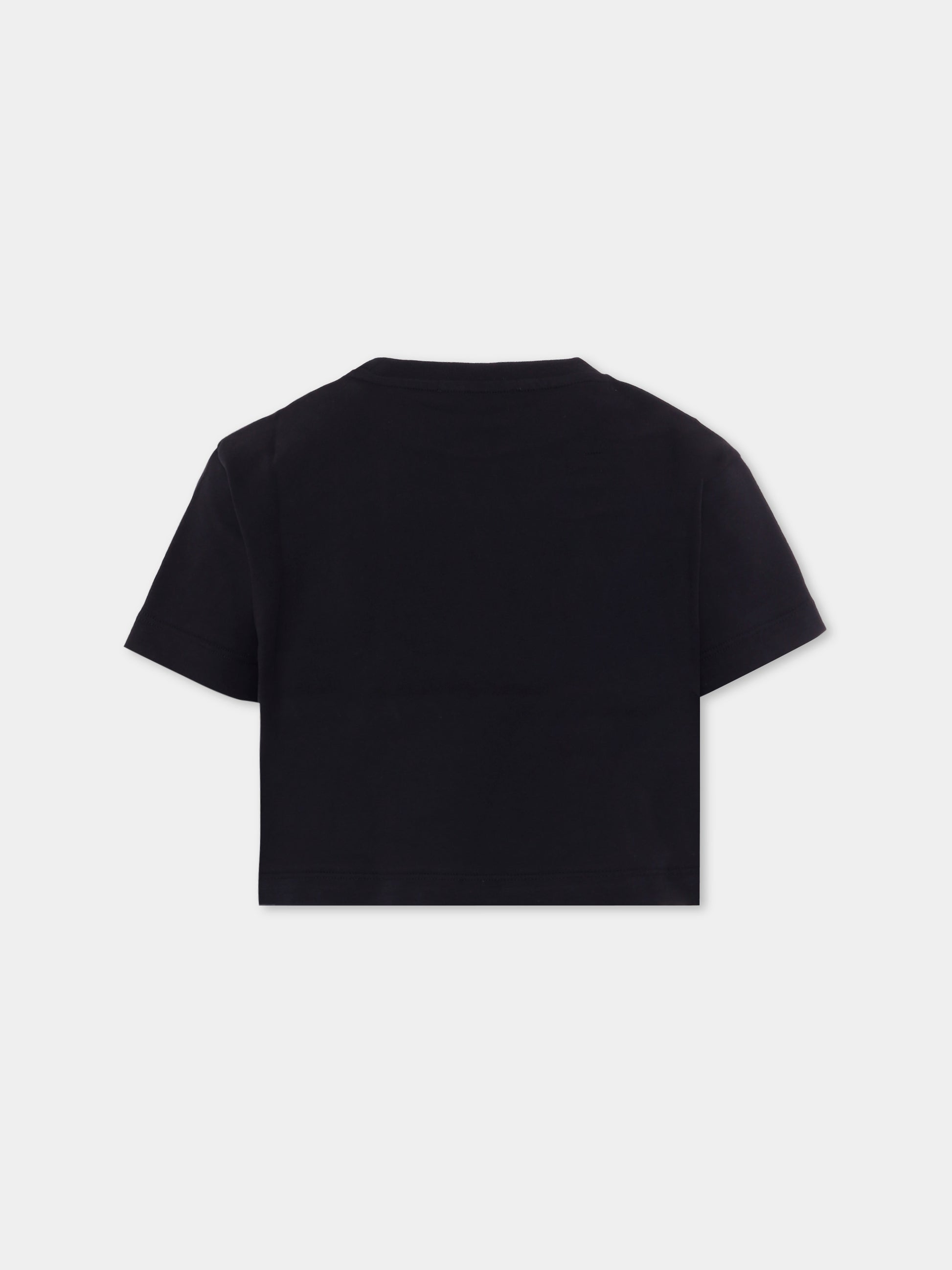 T-shirt crop nera per bambina con logo,Balmain Kids,BX8A21-Z3186 930BC