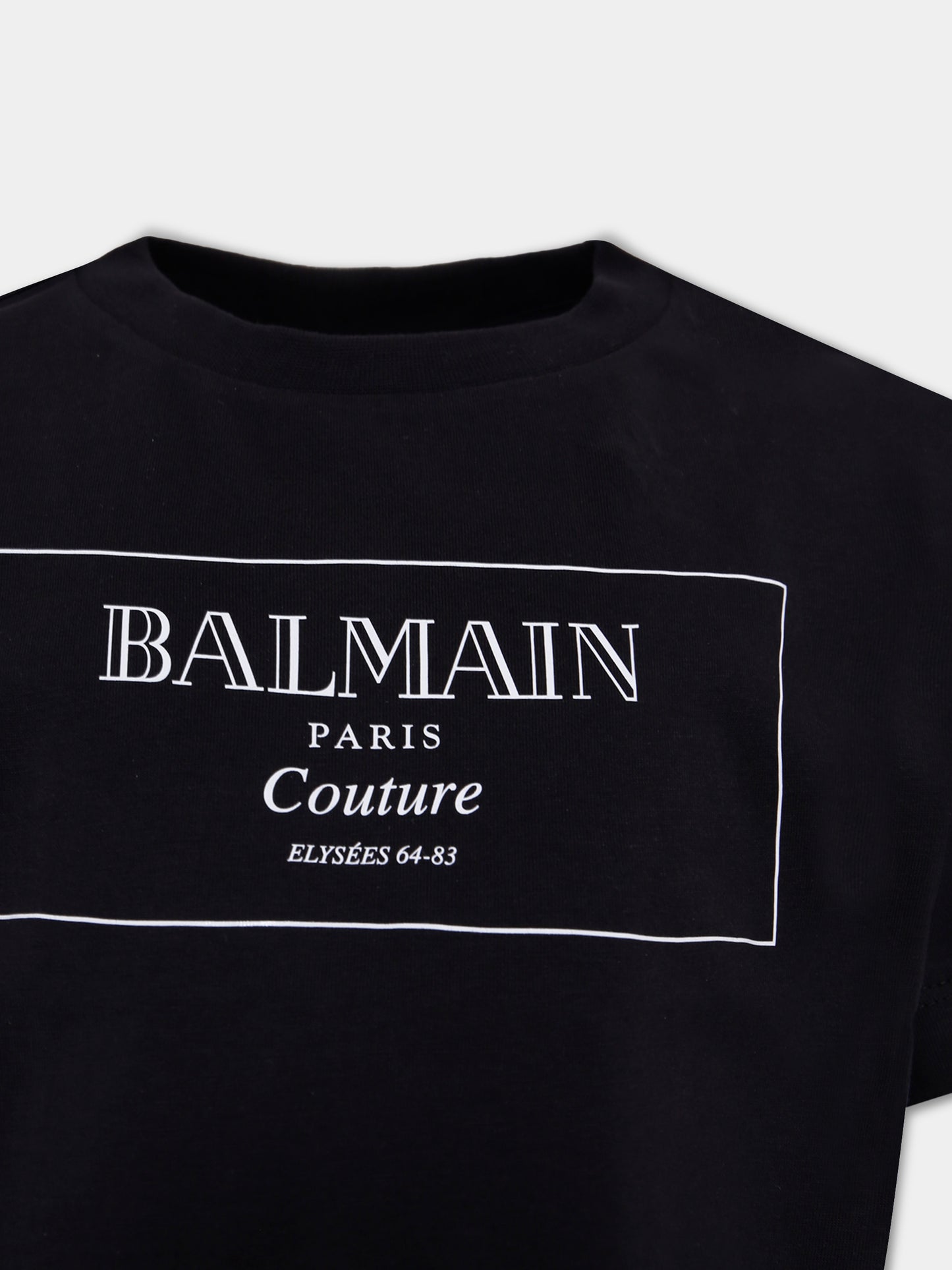 T-shirt crop nera per bambina con logo,Balmain Kids,BX8A21-Z3186 930BC
