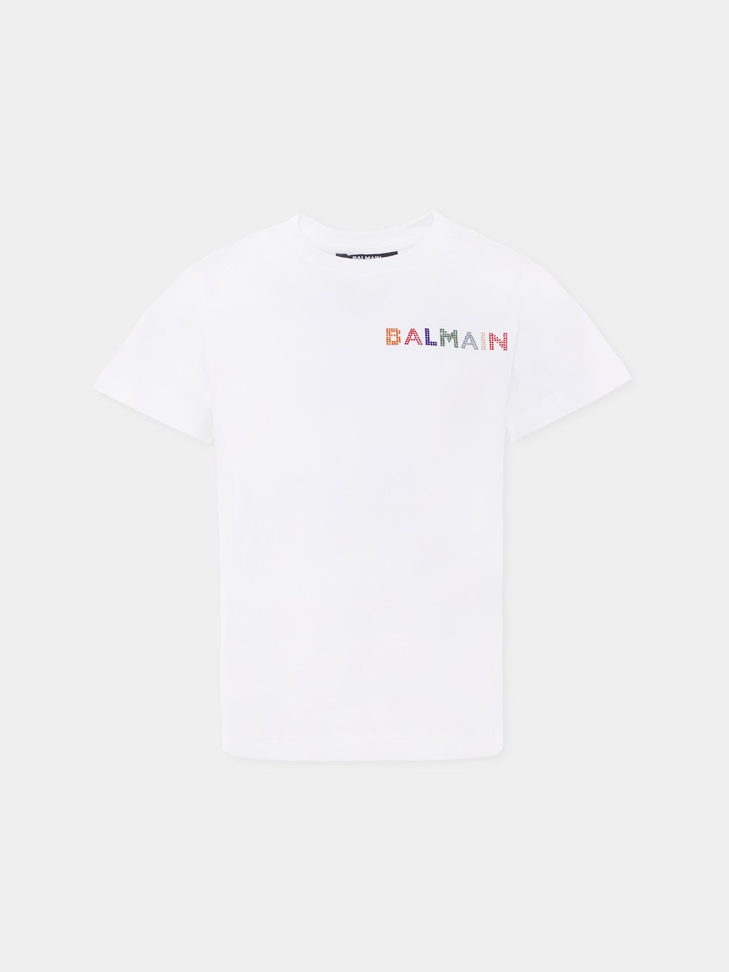 T-shirt bianca per bambina con logo,Balmain Kids,BX8A71-Z3186 100MC