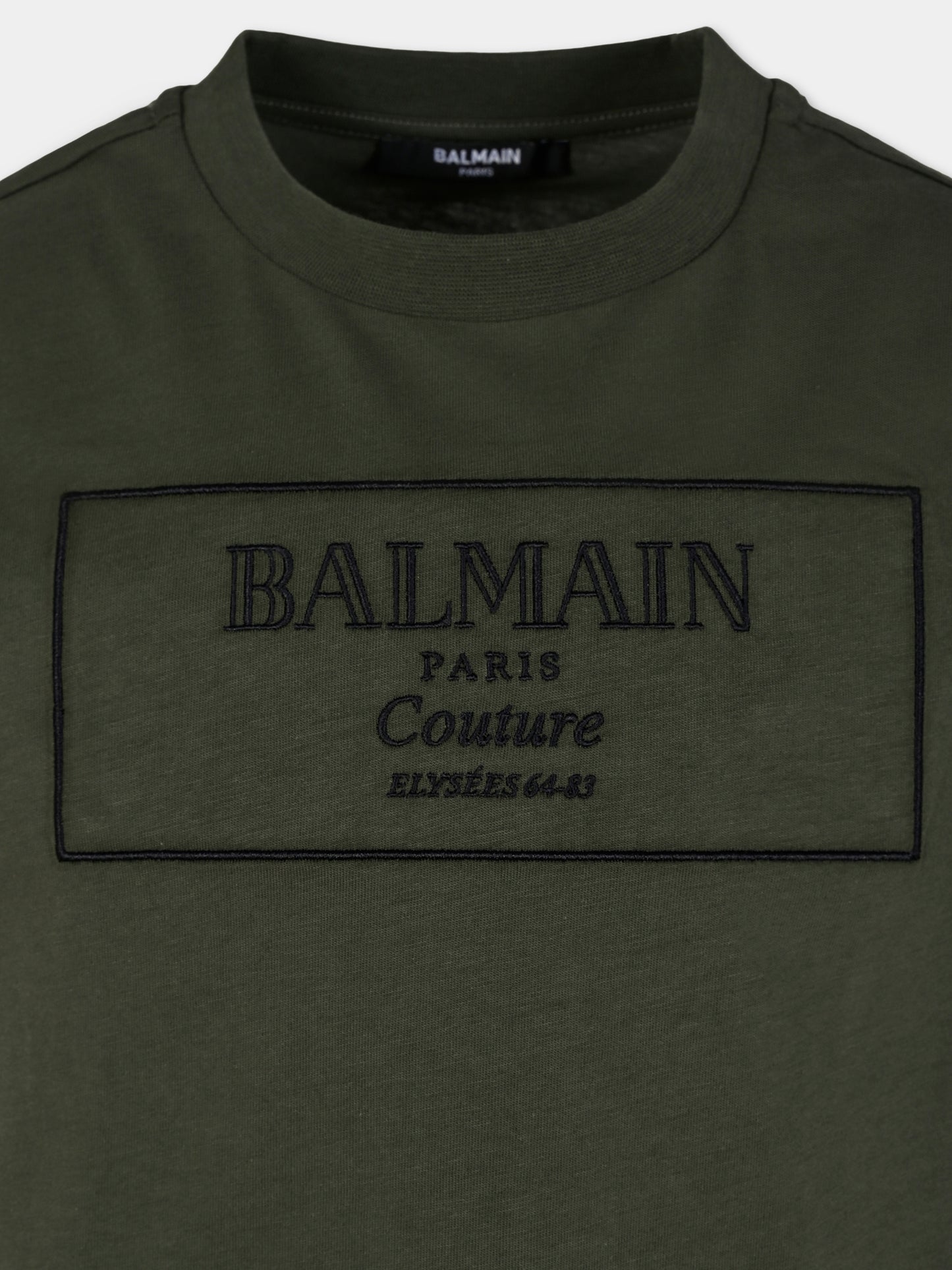 T-shirt verde per bambini con logo ricamato,Balmain Kids,BX8P51-Z3186 762NE
