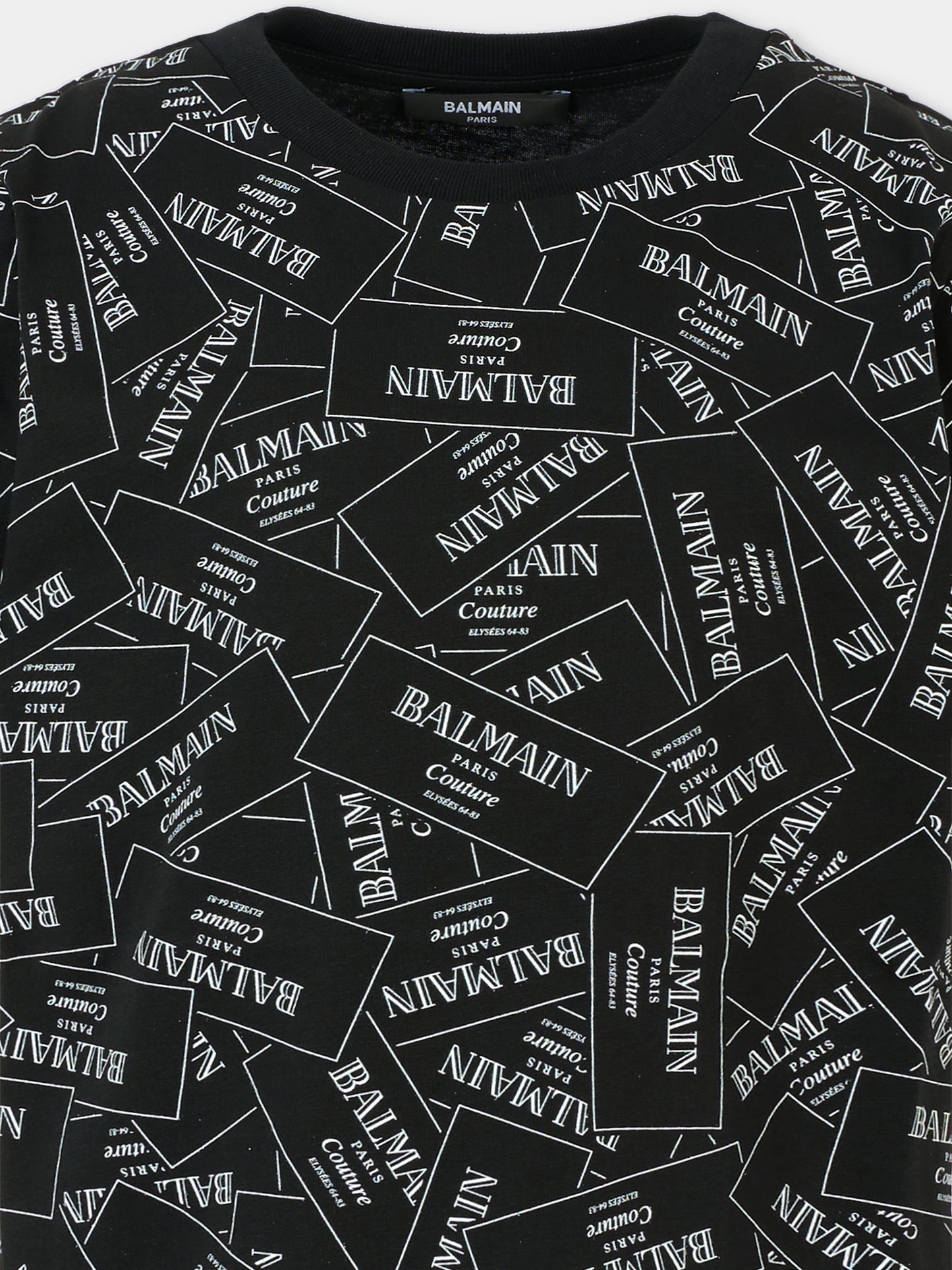 T-shirt nera per bambini con logo all over,Balmain Kids,BX8Q11-Z3186 930BC