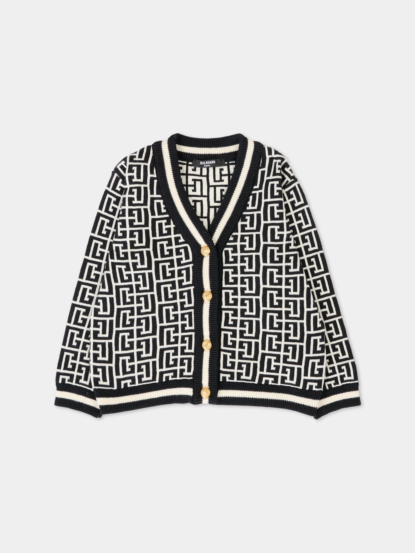 Cardigan nero per neonato con labirinto all over,Balmain Kids,BX9510-Z2312 104NE