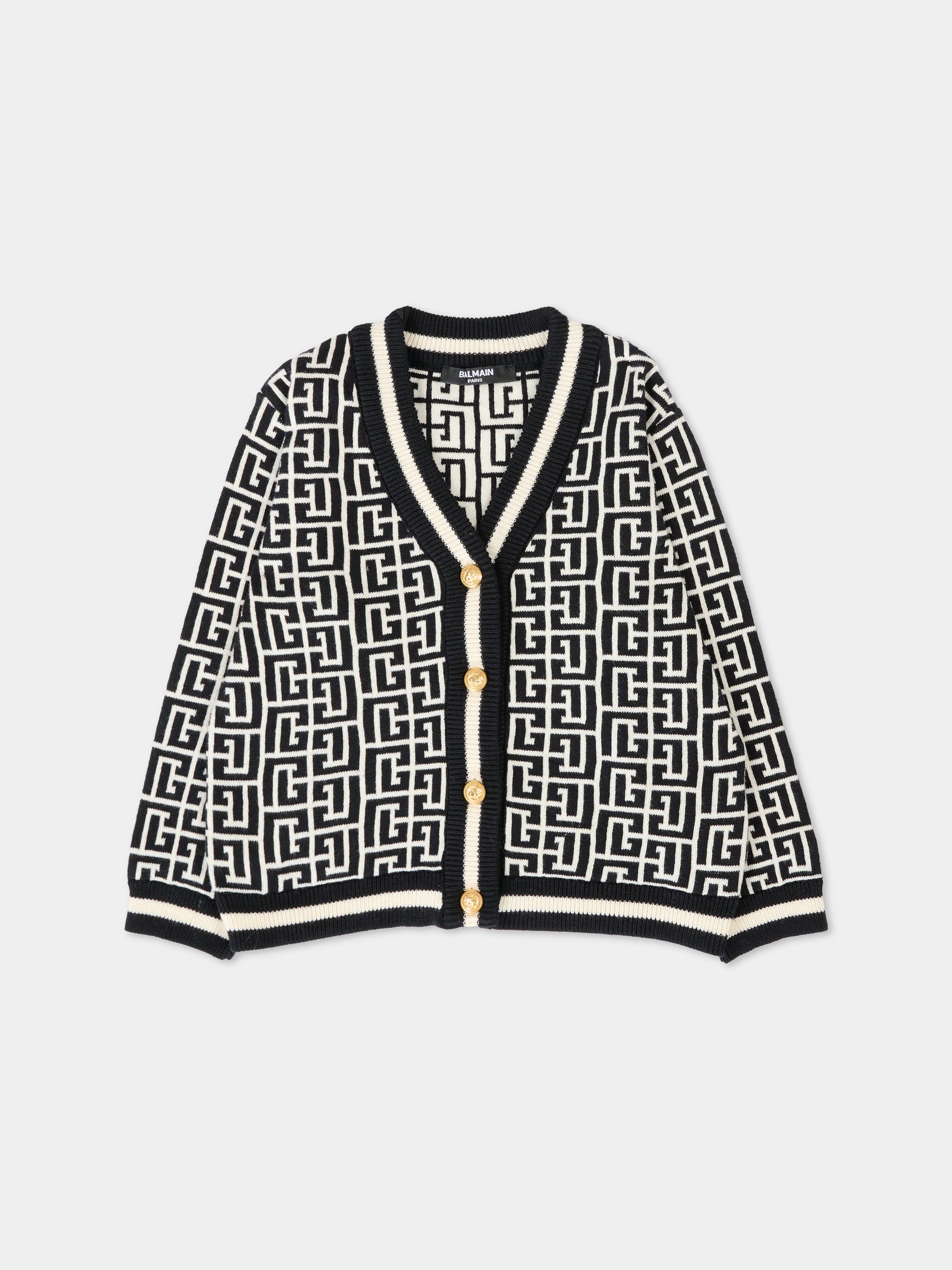 Cardigan nero per neonato con labirinto all over,Balmain Kids,BX9510-Z2312 104NE