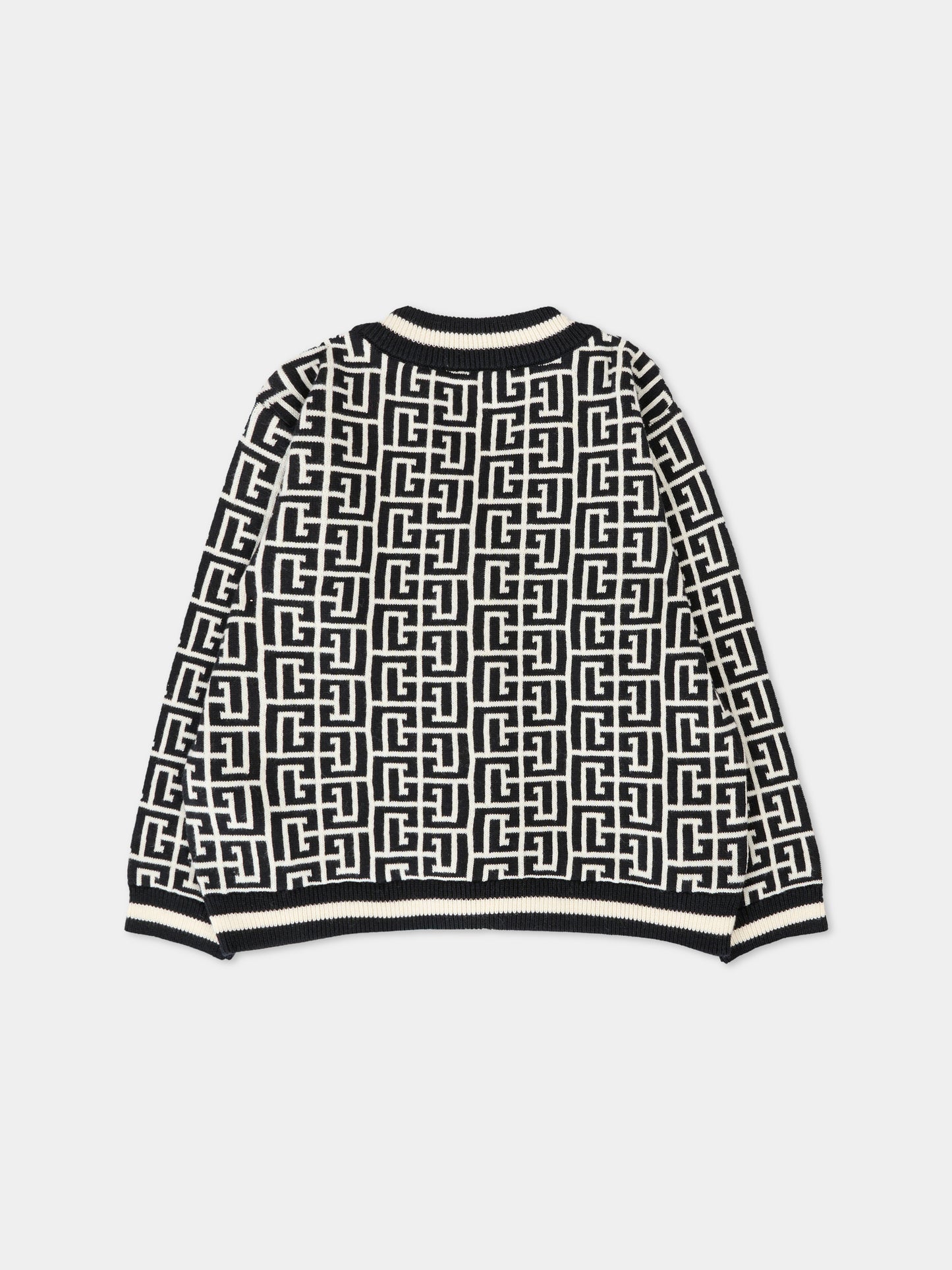 Cardigan nero per neonato con labirinto all over,Balmain Kids,BX9510-Z2312 104NE