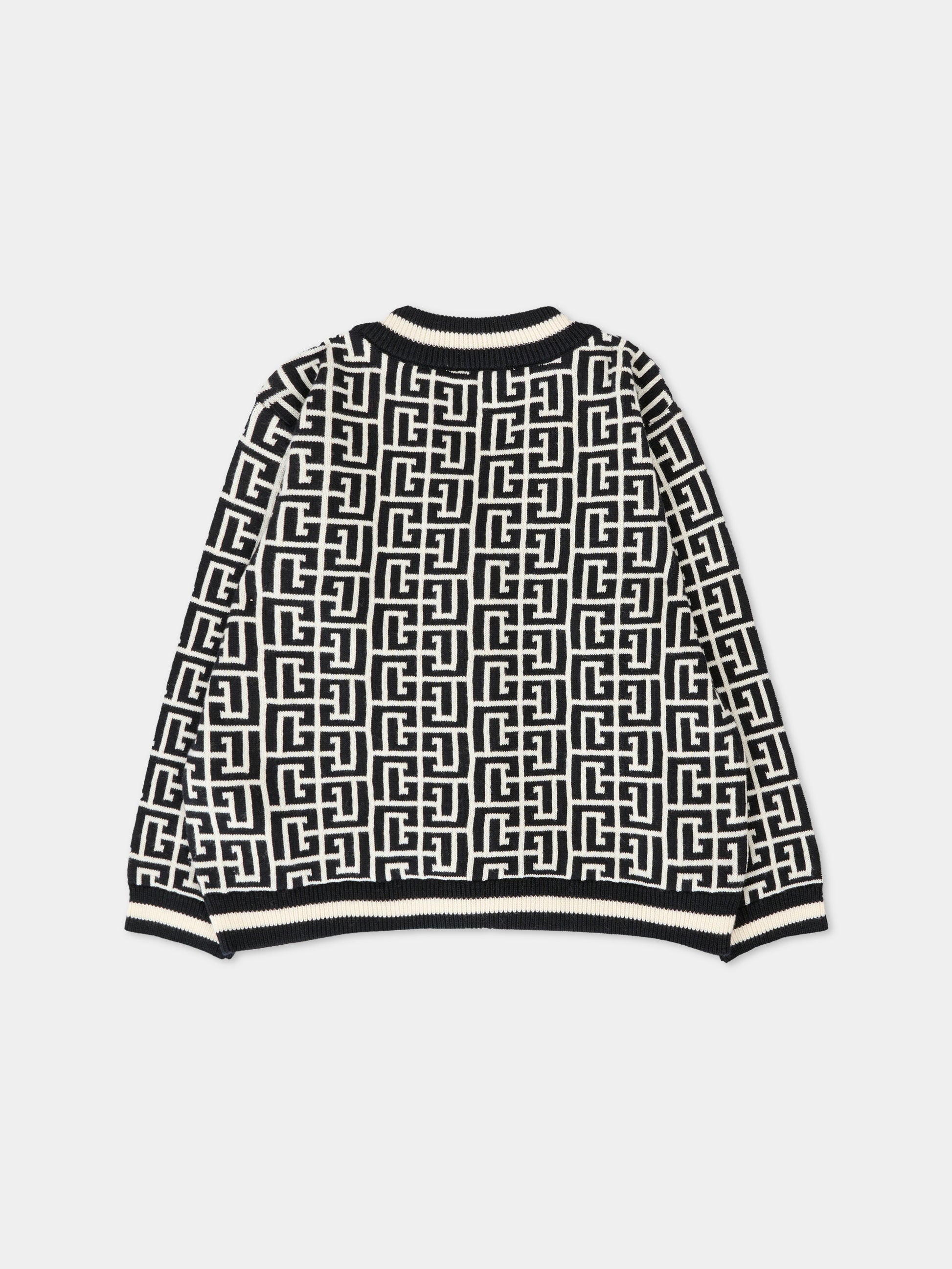 Cardigan nero per neonato con labirinto all over,Balmain Kids,BX9510-Z2312 104NE