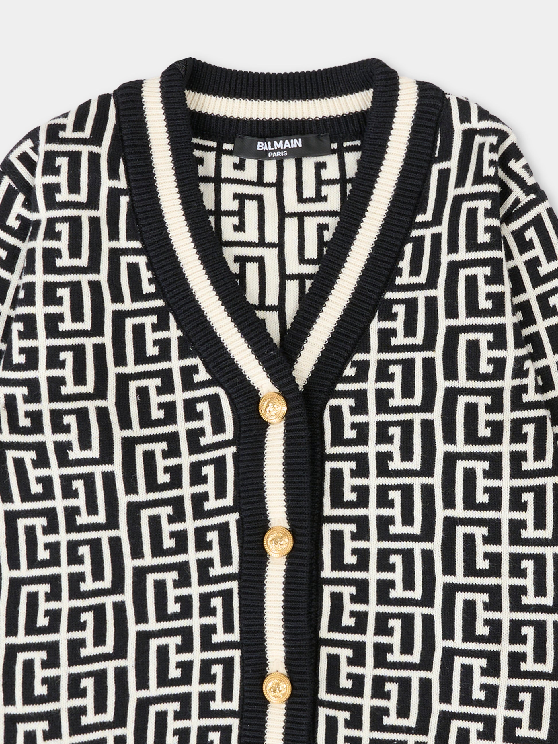 Cardigan nero per neonato con labirinto all over,Balmain Kids,BX9510-Z2312 104NE