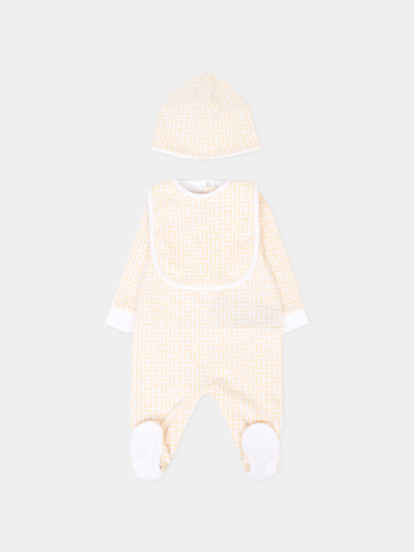 Set tutina beige per neonati con iconico labirinto,Balmain Kids,BXB51A-Z3503 109BC