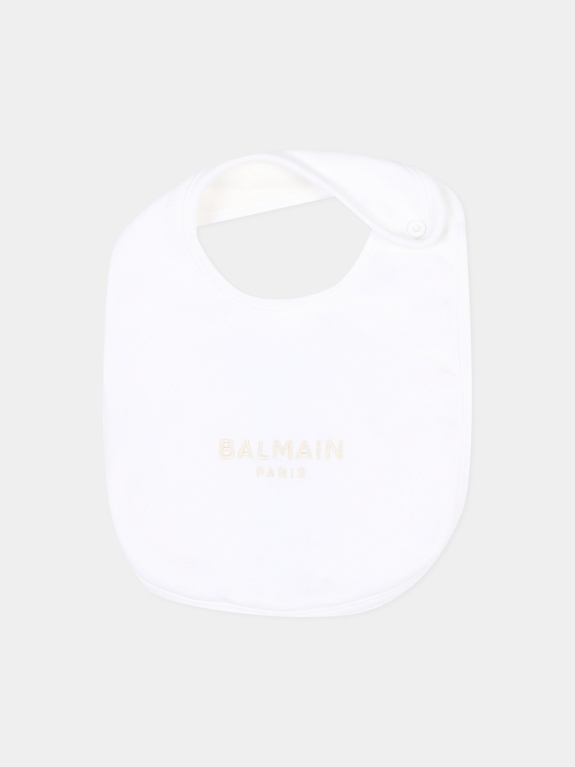 Bavaglini beige per neonati con logo,Balmain Kids,BXB53A Z2411 109BC