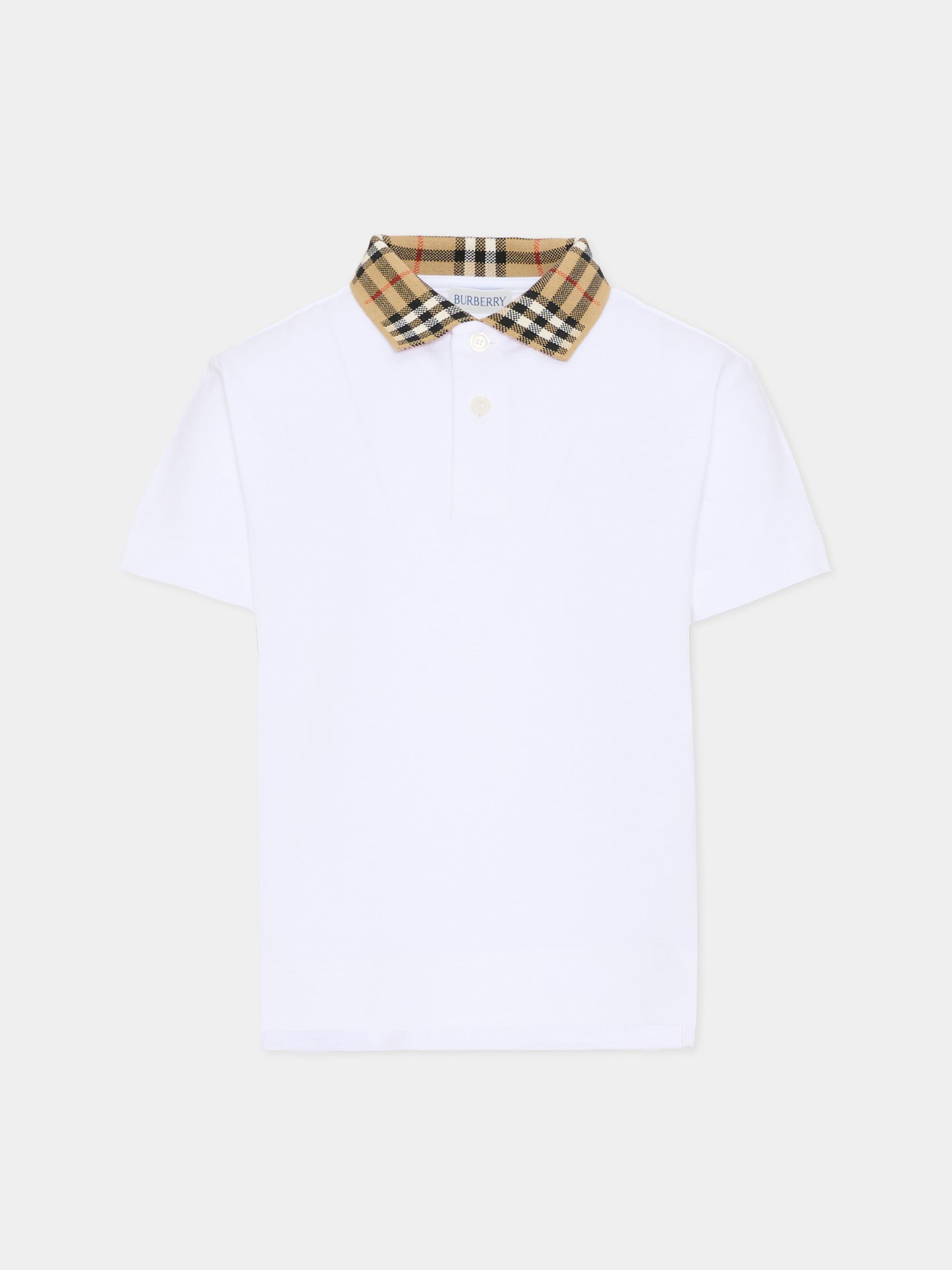 Polo bianca per bambino con check vintage,Burberry Kids,8105571 A1464
