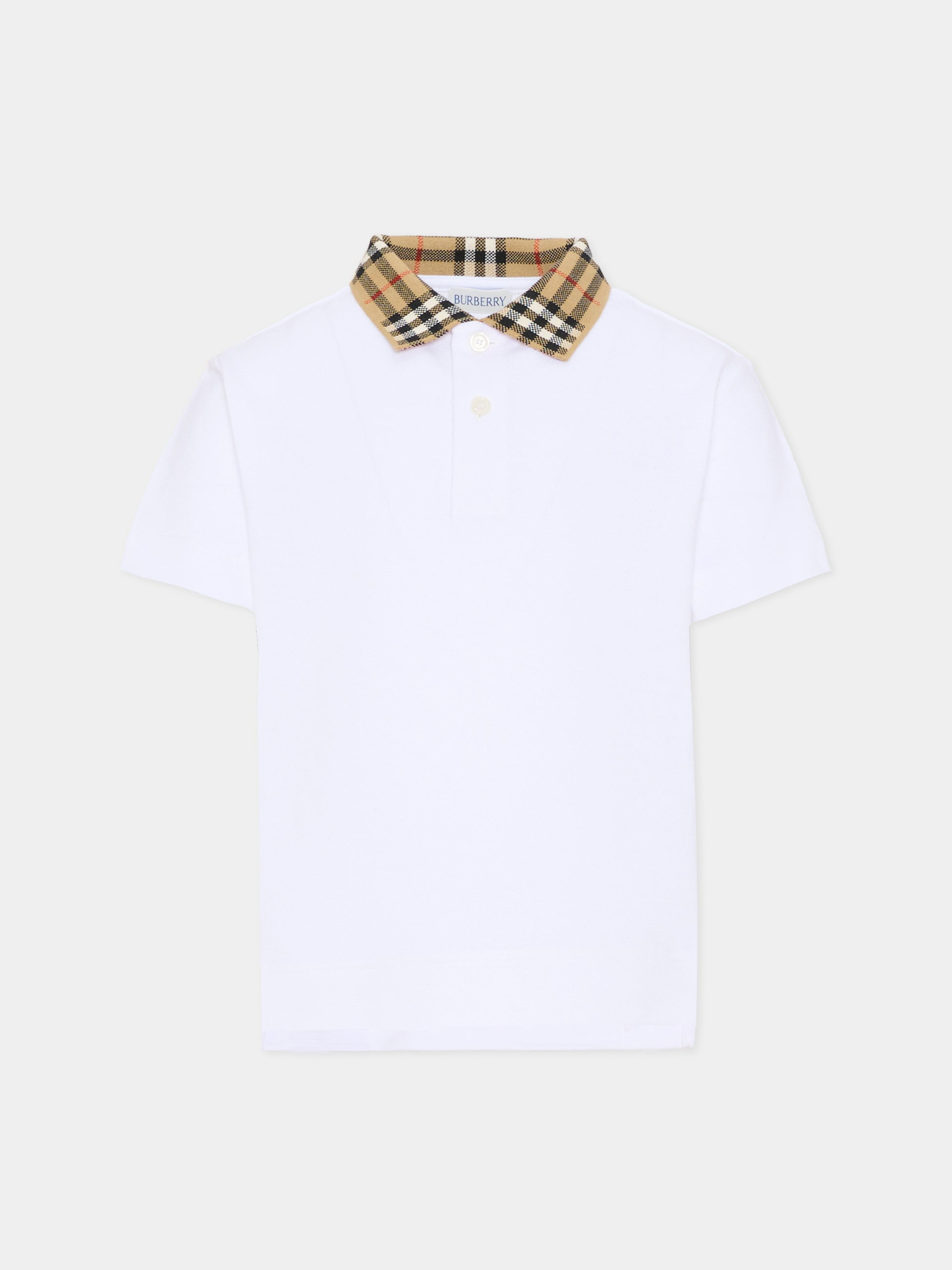 Polo bianca per bambino con check vintage,Burberry Kids,8105571 A1464