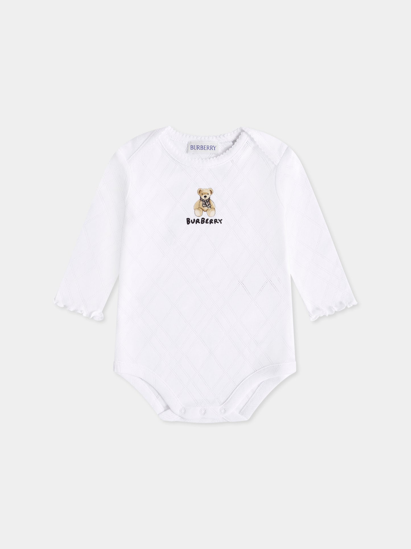 Body bianco per neonati con orsetto,Burberry Kids,8109941 A1464