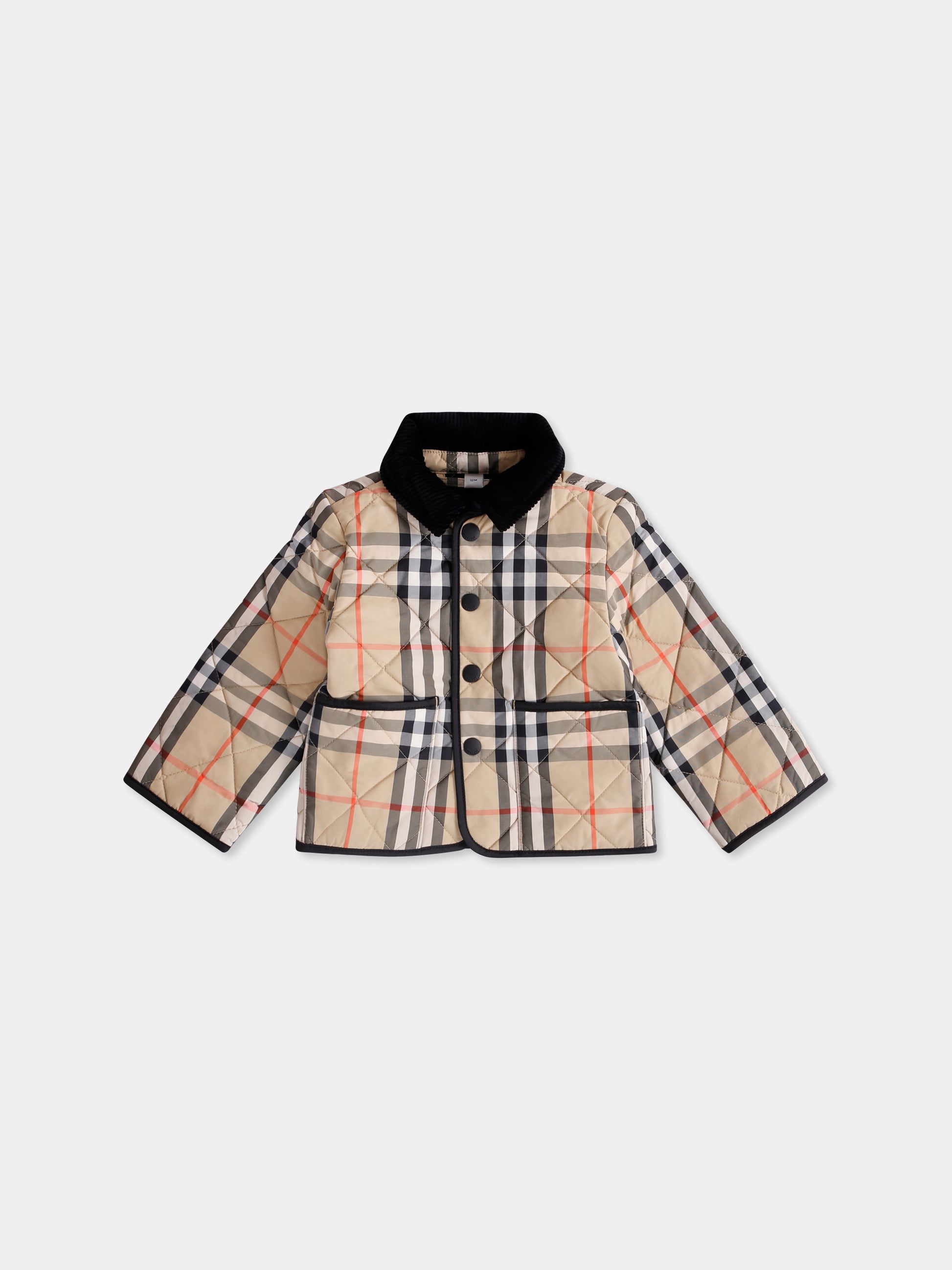 Giubbotto beige per neonati con check vintage,Burberry Kids,8111331 B9368