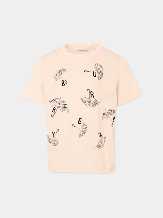T-shirt rosa per bambina con ombrello,Burberry Kids,8109540 C2640