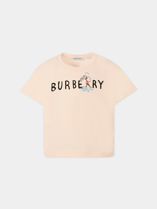 T-shirt rosa per bambina con logo e soldatino,Burberry Kids,8110642 A4651