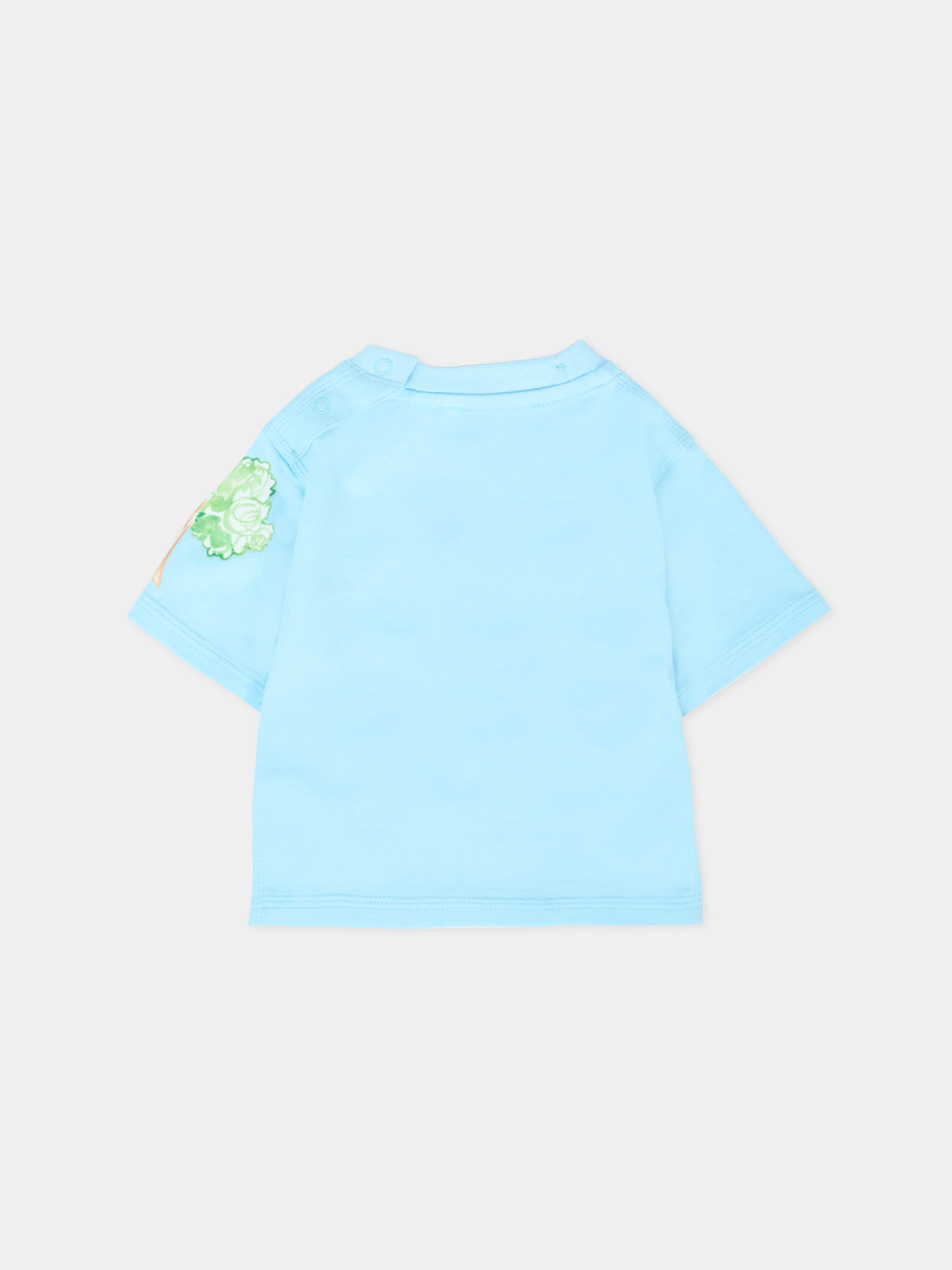 T-shirt azzurra per neonati con bus rosso e ombrello,Burberry Kids,8112574 C3044